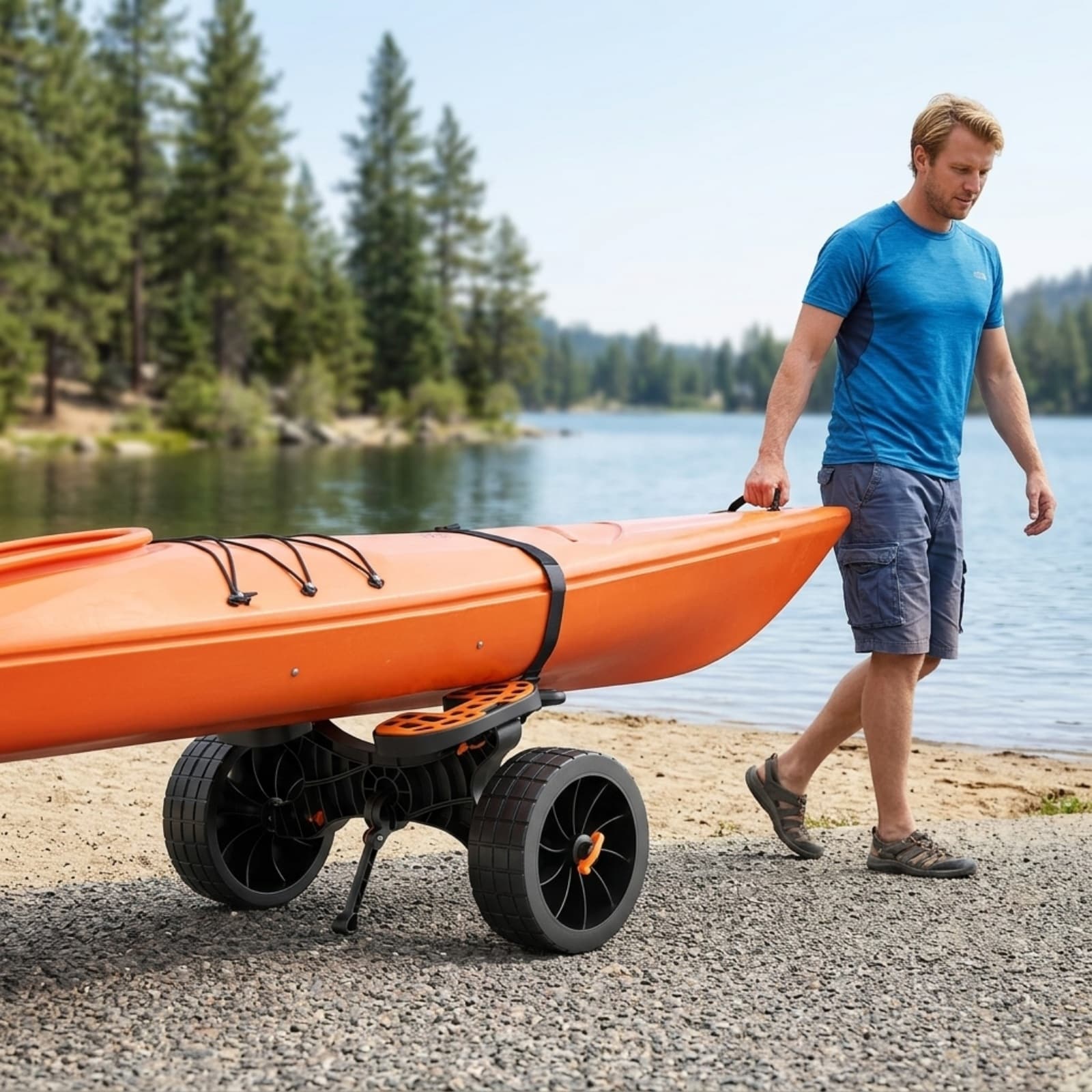 GIVIMO Kayak Cart 320-lb Heavy Duty Canoe Dolly with 10-in Solid Tires Adjustable Brackets and Nonslip Foot Detachable Trolley for Kayaks and Canoes