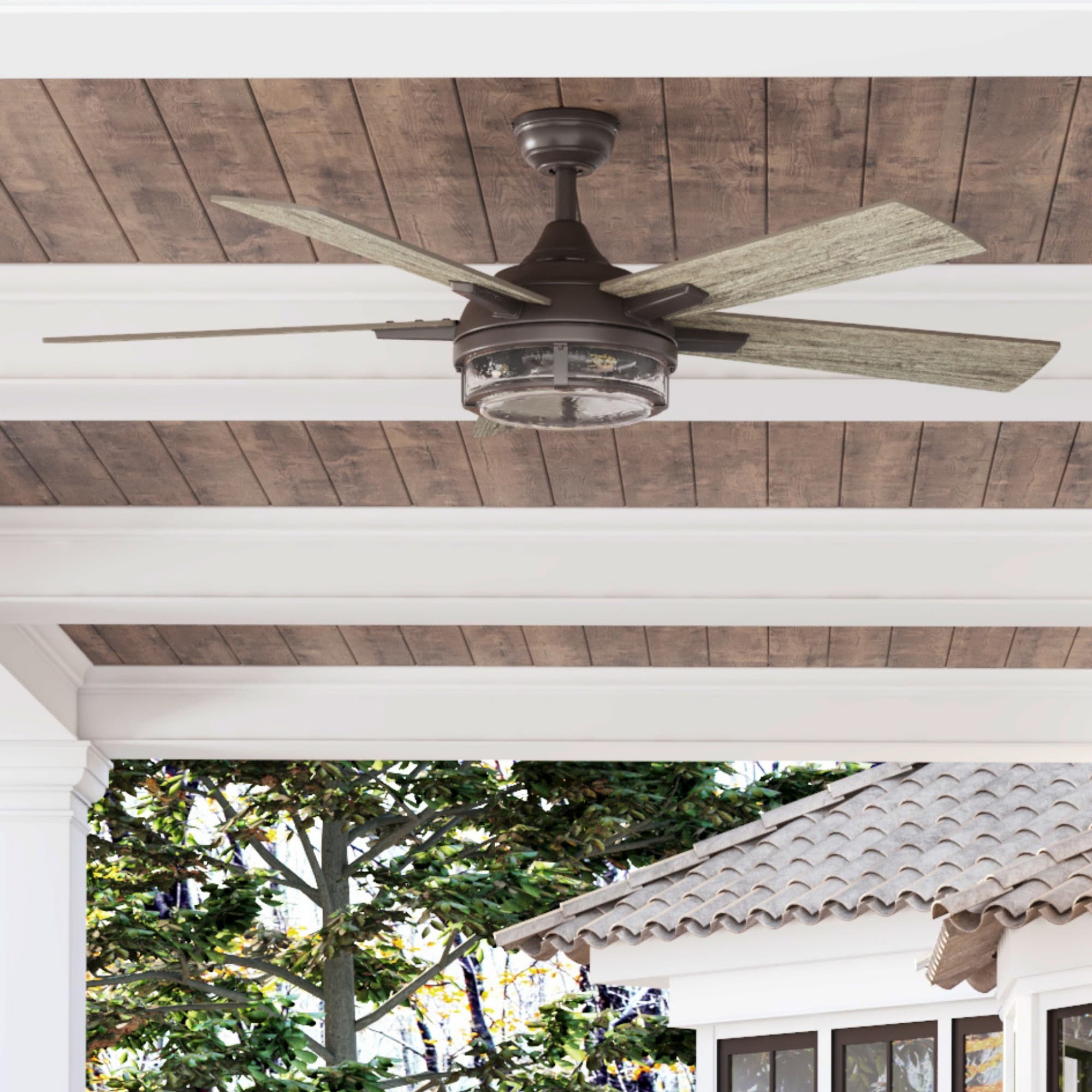 Summersville 52-in Bronze with Driftwood/Auburn Blades LED Indoor/Outdoor Ceiling Fan with Light and Remote (5-Blade) | - Harbor Breeze 43348