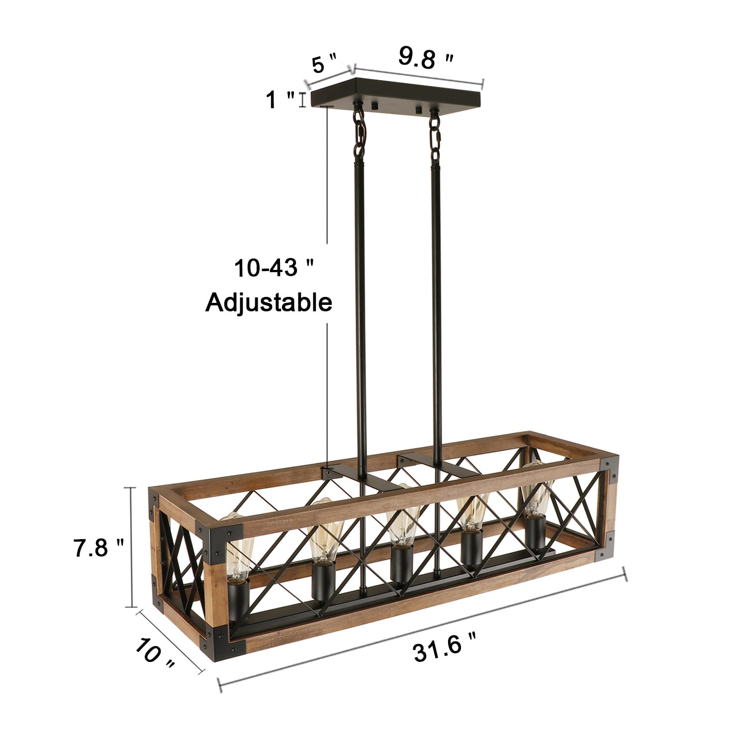 Rustic Black and Brown Wood Cage 5-Light Chandelier