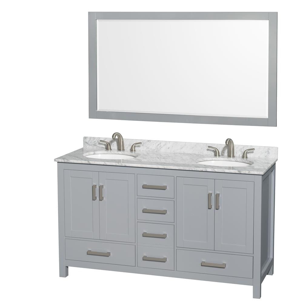 Wyndham Collection WCS141460DGYCMUNOM58 Sheffield 60-in Dark Gray with Brushed Chrome Trim Undermount Double sink Bathroom Vanity with White Carrara Marble Natural marble Top (Mirror Included)