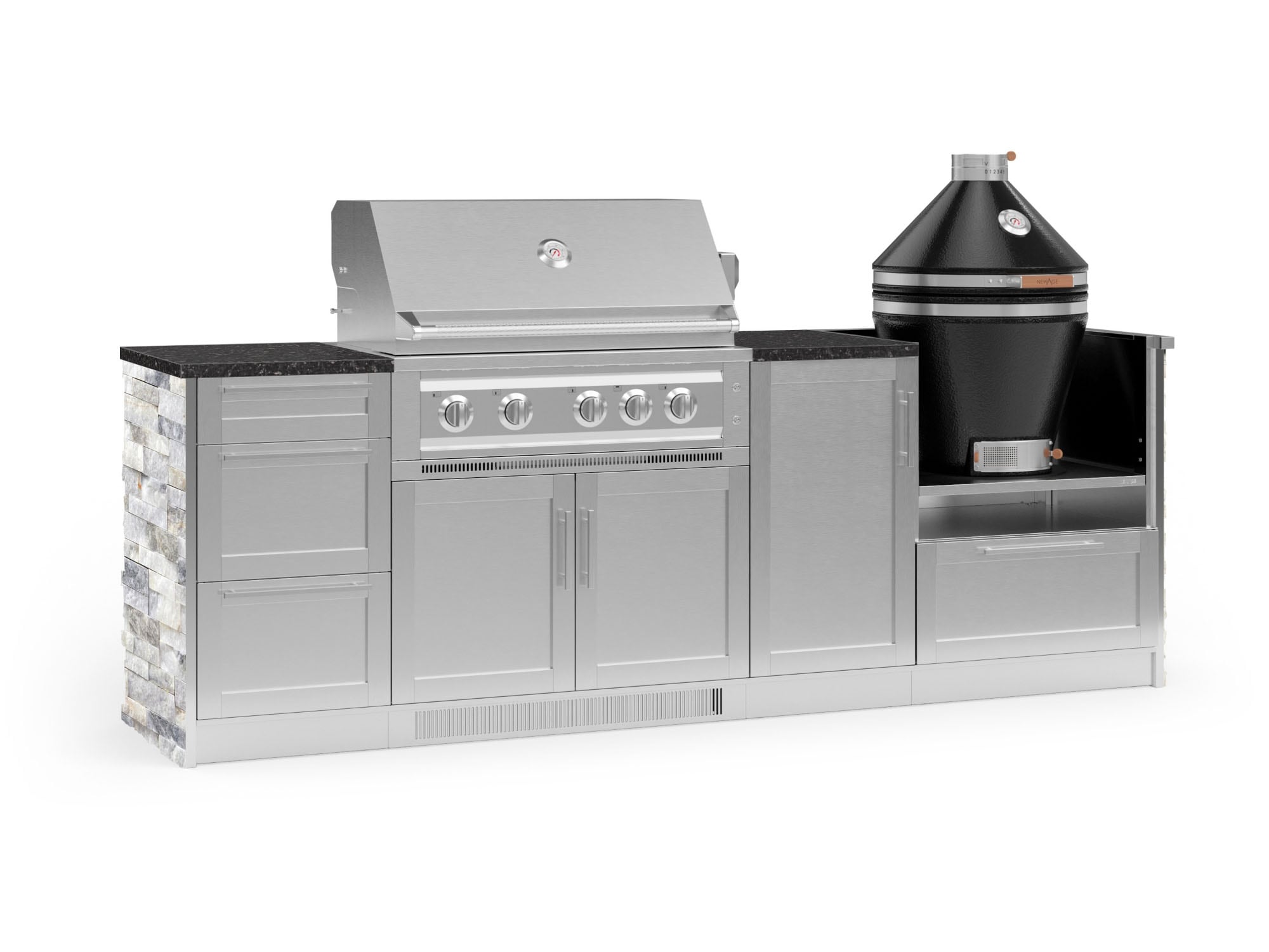 NewAge Products 68837 Signature Series Cabinets Platinum Grill 8 -Piece 103.16-in W x 25.5-in D x 57.5-in H Modular Outdoor Kitchen Set 5 Burners