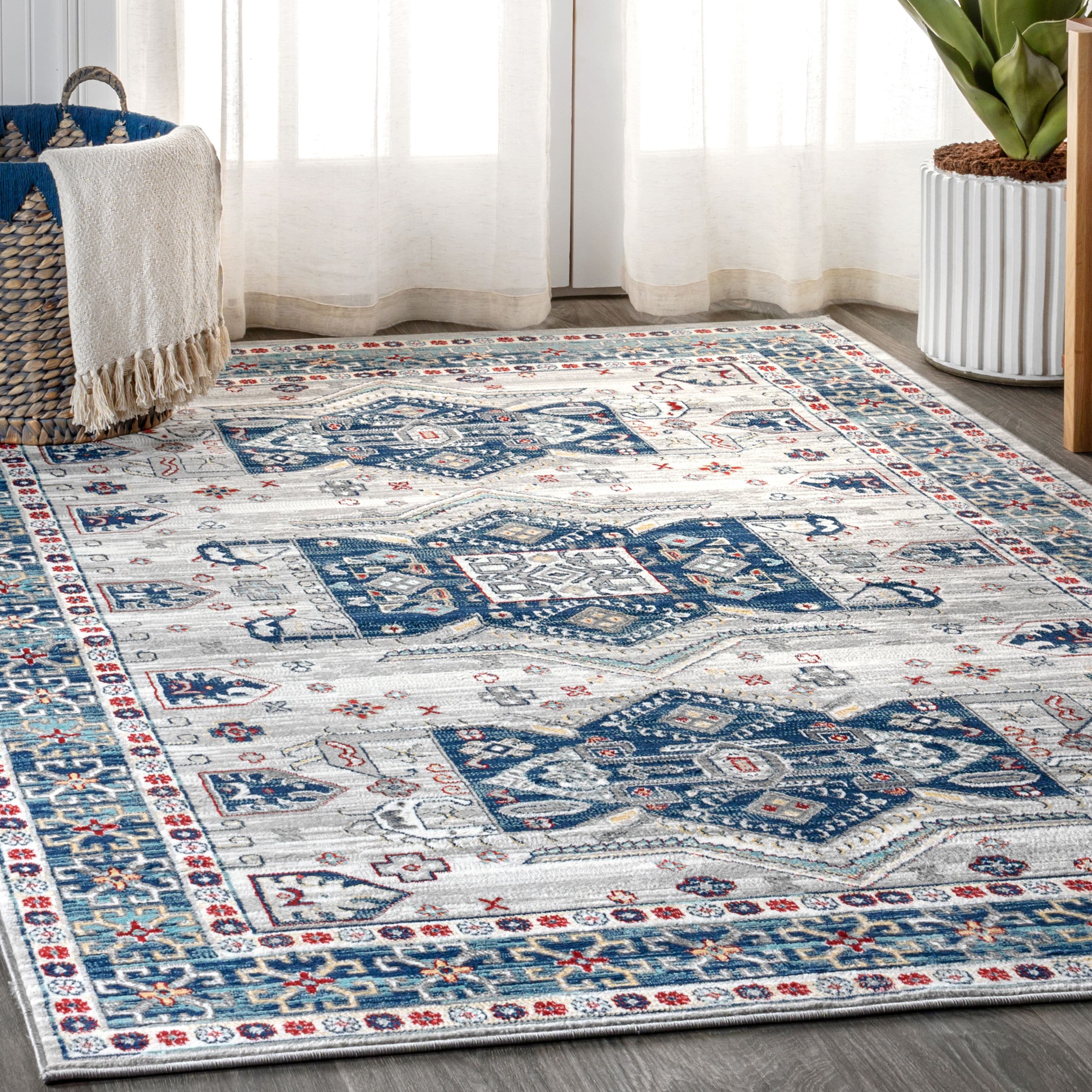 JONATHAN  Y MDP108A-3 MODERN PERSIAN Vintage Medallion 3 x 5 (ft) Loomed Polypropylene Light Grey/Blue Rectangular Indoor Medallion Persian Area rug