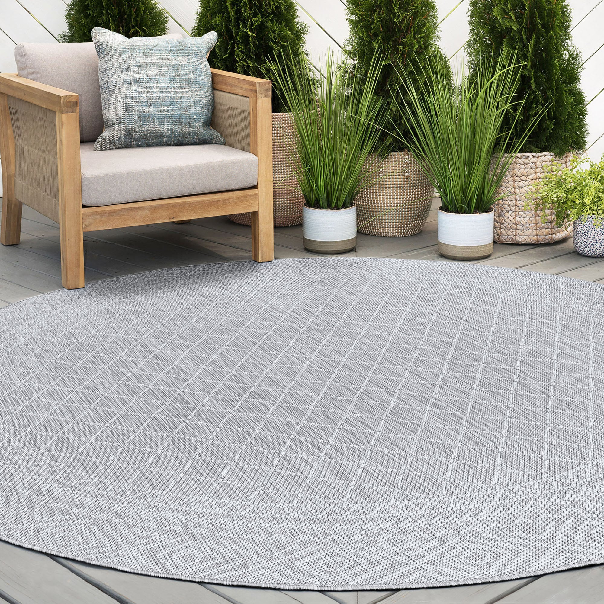 Tayse ECO2109 8RND Eco 8 x 8 (ft) Flatweave Polypropylene Gray Round Indoor/Outdoor Coastal Area rug