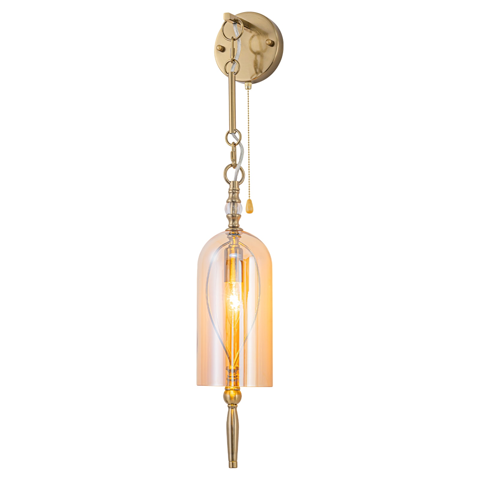 MENCOLULU Amber Glass Shade with Decorative Metal Accents Wall Lighting 4.72-in W 1 -Light Gold Transitional Wall Sconce