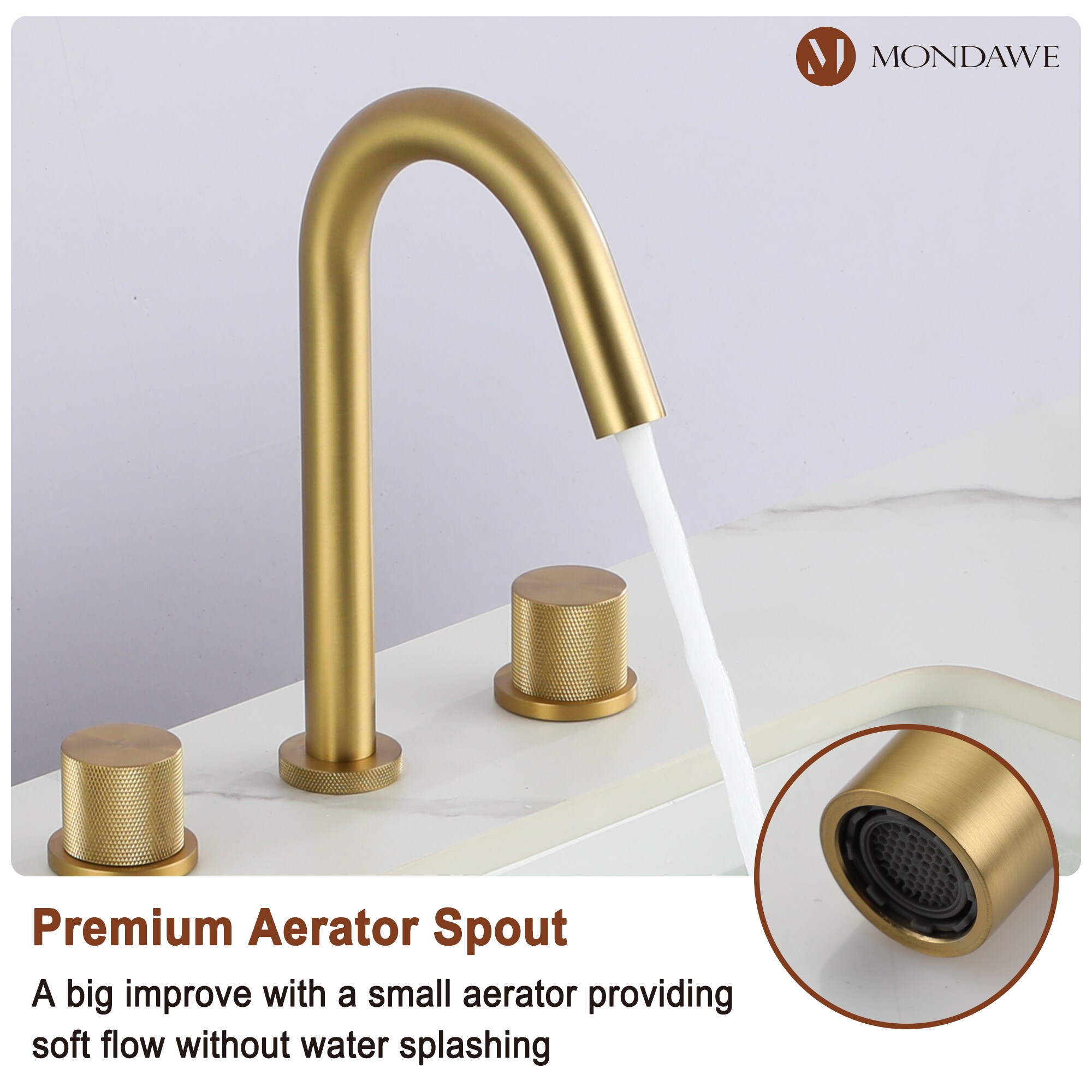 Mondawe Brushed Gold Widespread 2-Handle Bathroom Sink Faucet with Deck ...