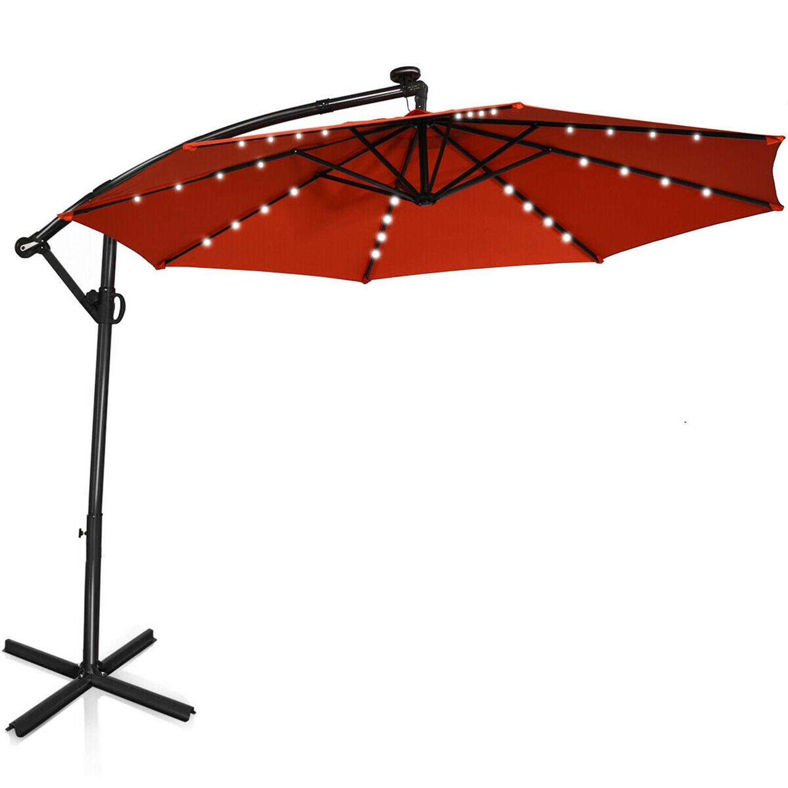 Forclover HBV-286OR 10-ft Steel Orange Crank Cantilever Patio Umbrella with Lights