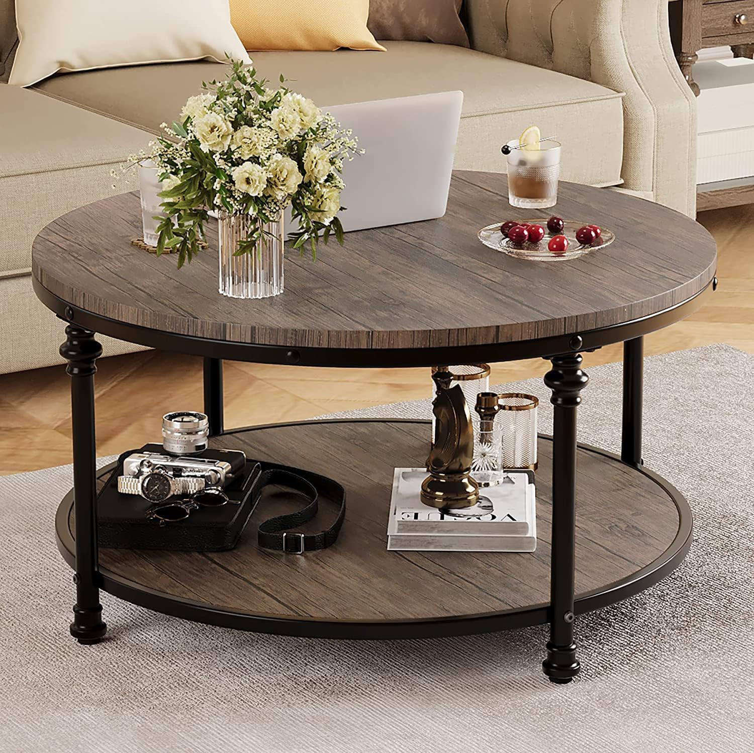 Garvee PHO-0X97MEIQ Light Walnut MDF Rustic Coffee Table with Storage