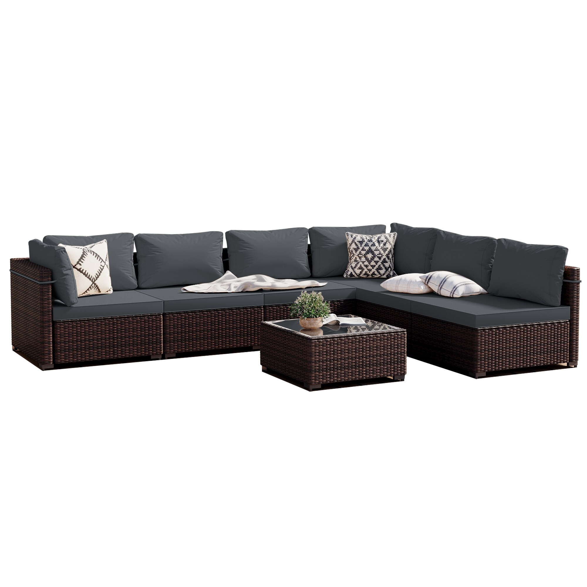Patio Watcher LS-RT9-B5 9 -Piece Rattan Patio Conversation Set with Dark Gray Cushions