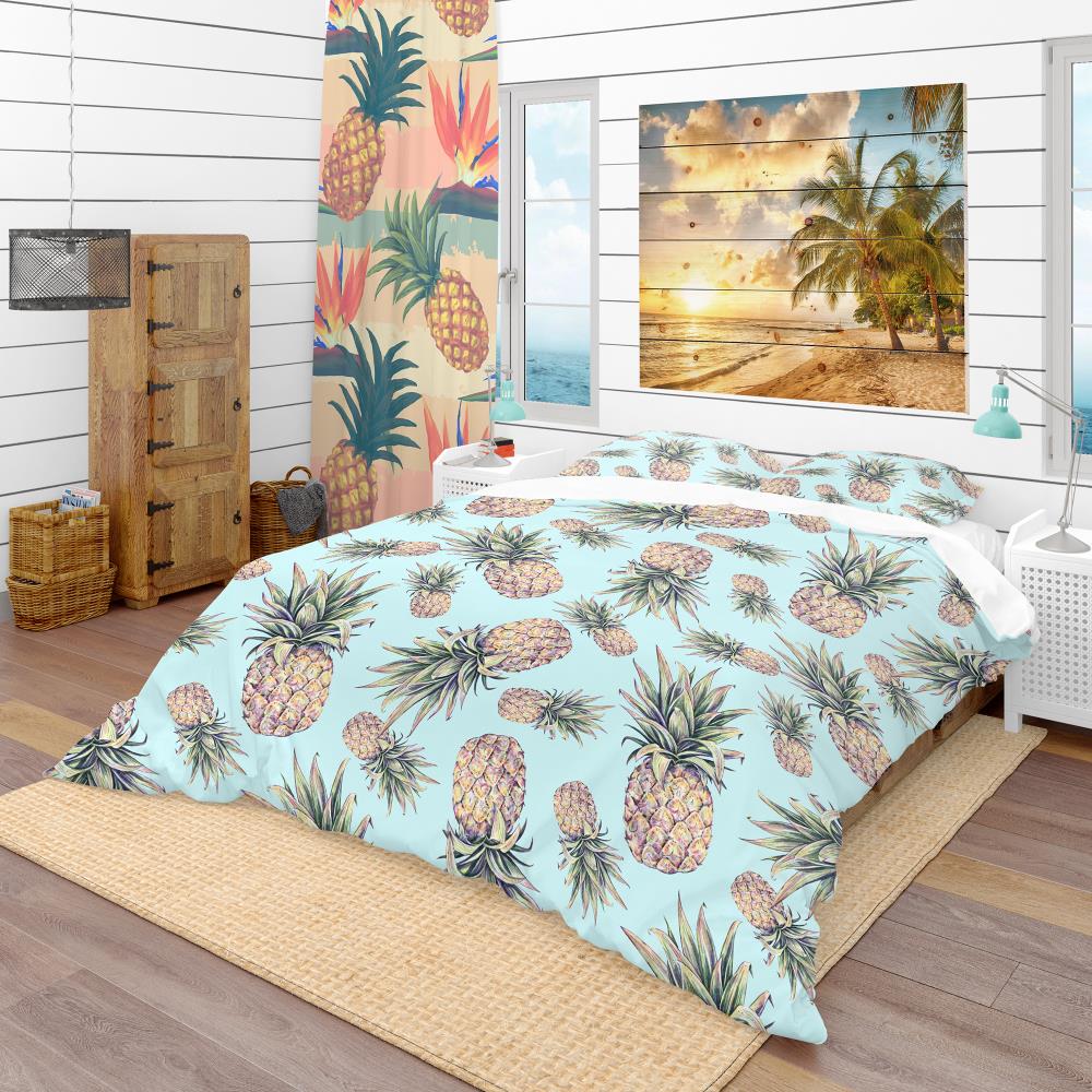 Light Blue Tropical Pineapple Twin Duvet Cover Set