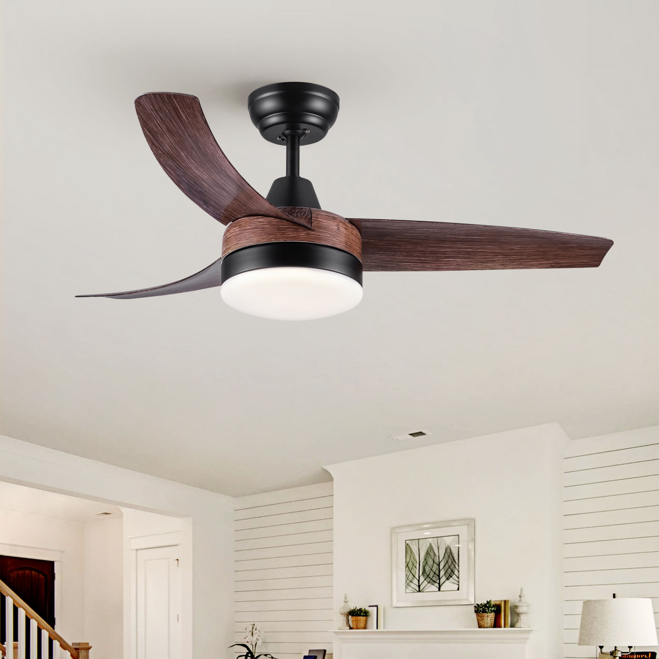 WELLFOR Dimmable Multi LED Ceiling Fan 42-in Brown Color-changing ...