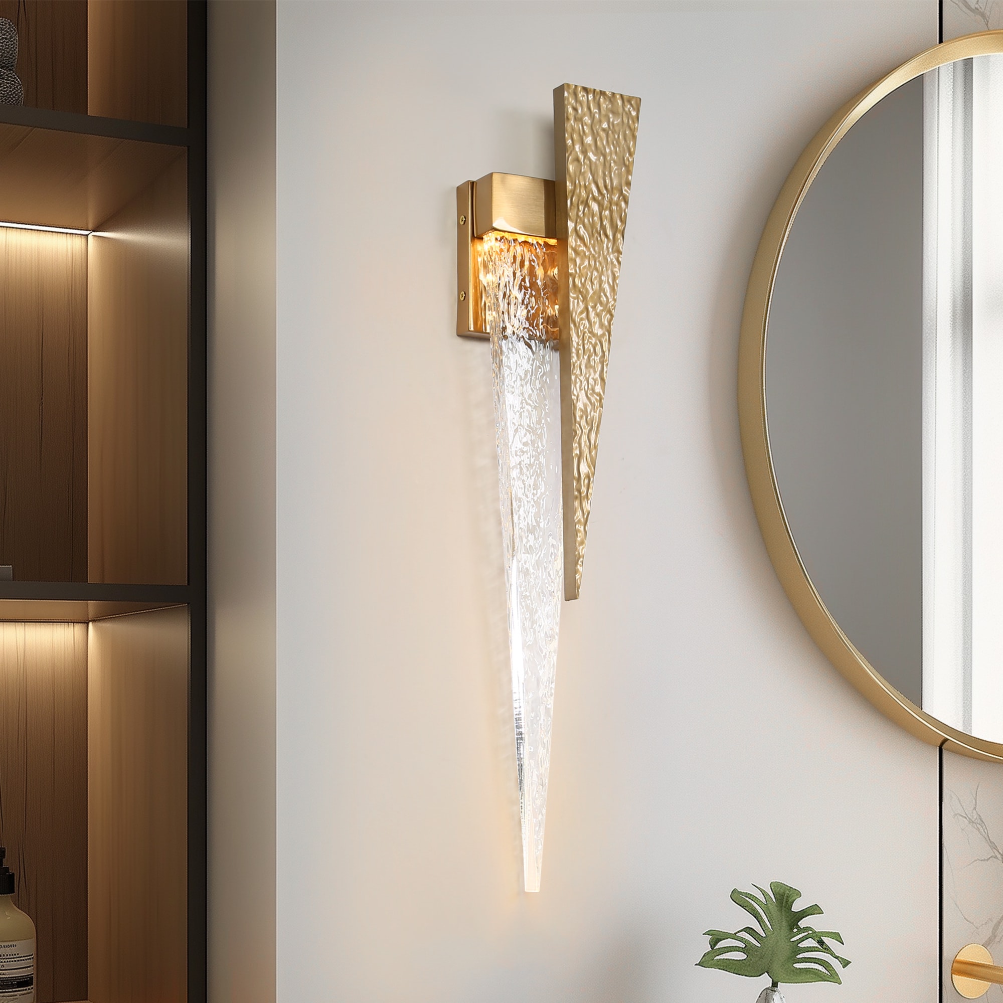 LNC HA05367 Coheetata 4.7-in W 1 -Light Polished Brass Integrated LED Wall Sconce