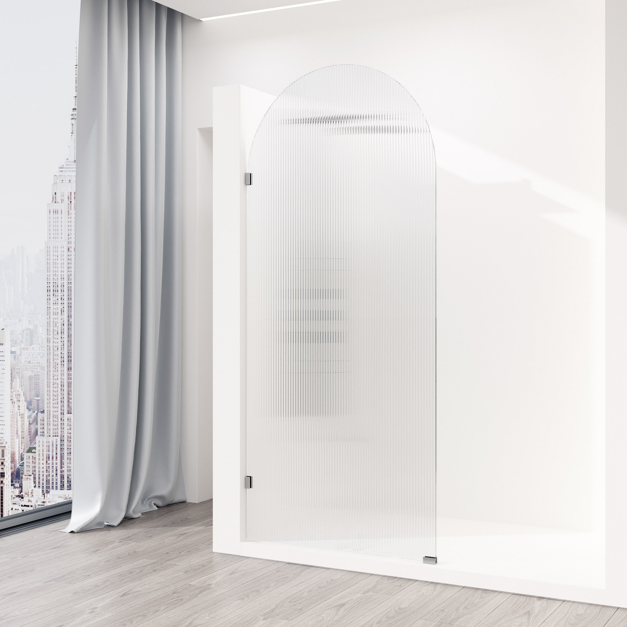 VIGO VG6094STFL3478 Arden Stainless Steel 34-in W x 78-in H Frameless Fixed Shower door 3/8-in Thick Patterned Glass