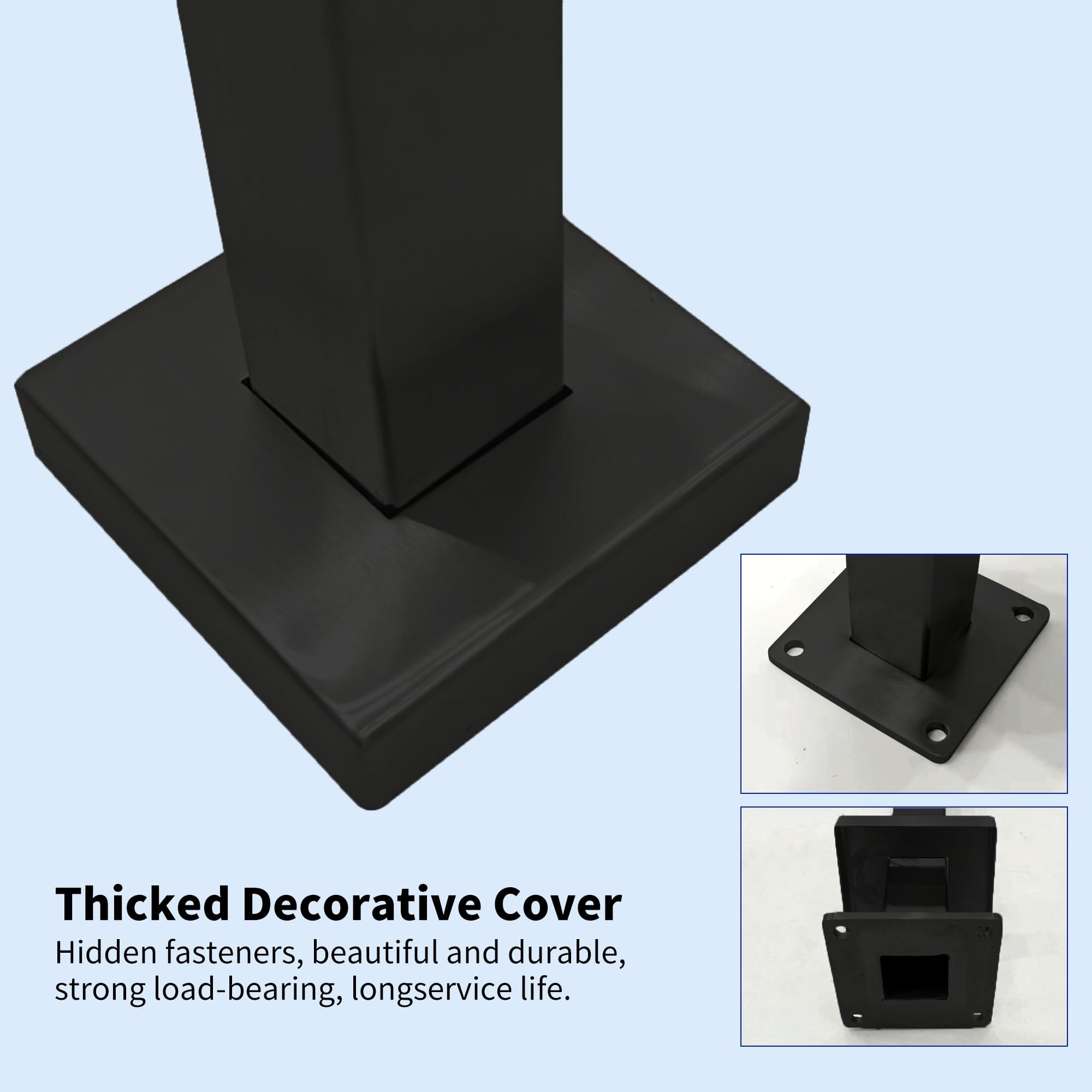 Etokfoks  Stainless Steel 304 Black Glass Railing Corner Post 42 in 40x40 mm for Stairs Deck Balcony