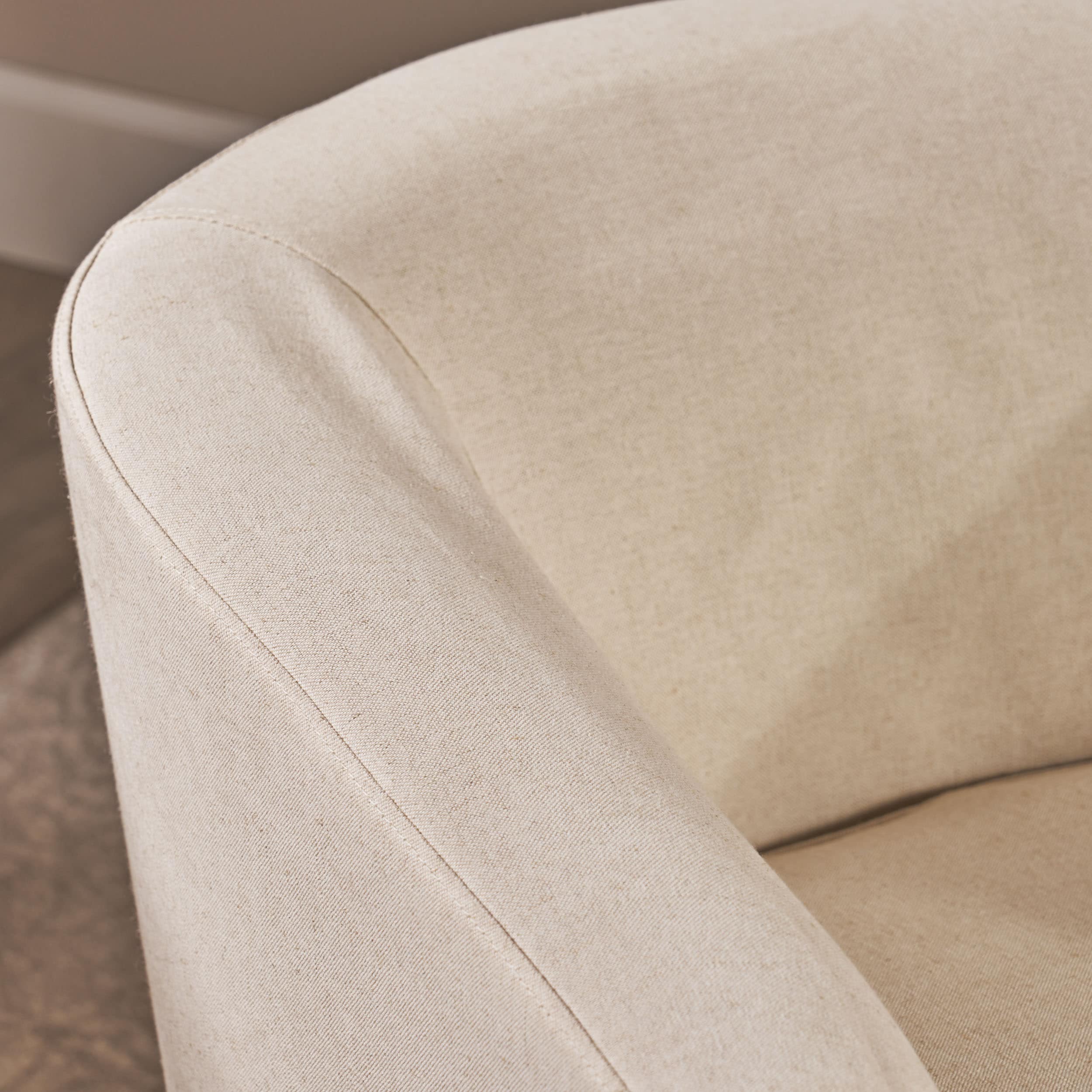 Natural Fabric Barrel Swivel Club Chair with Metal Base