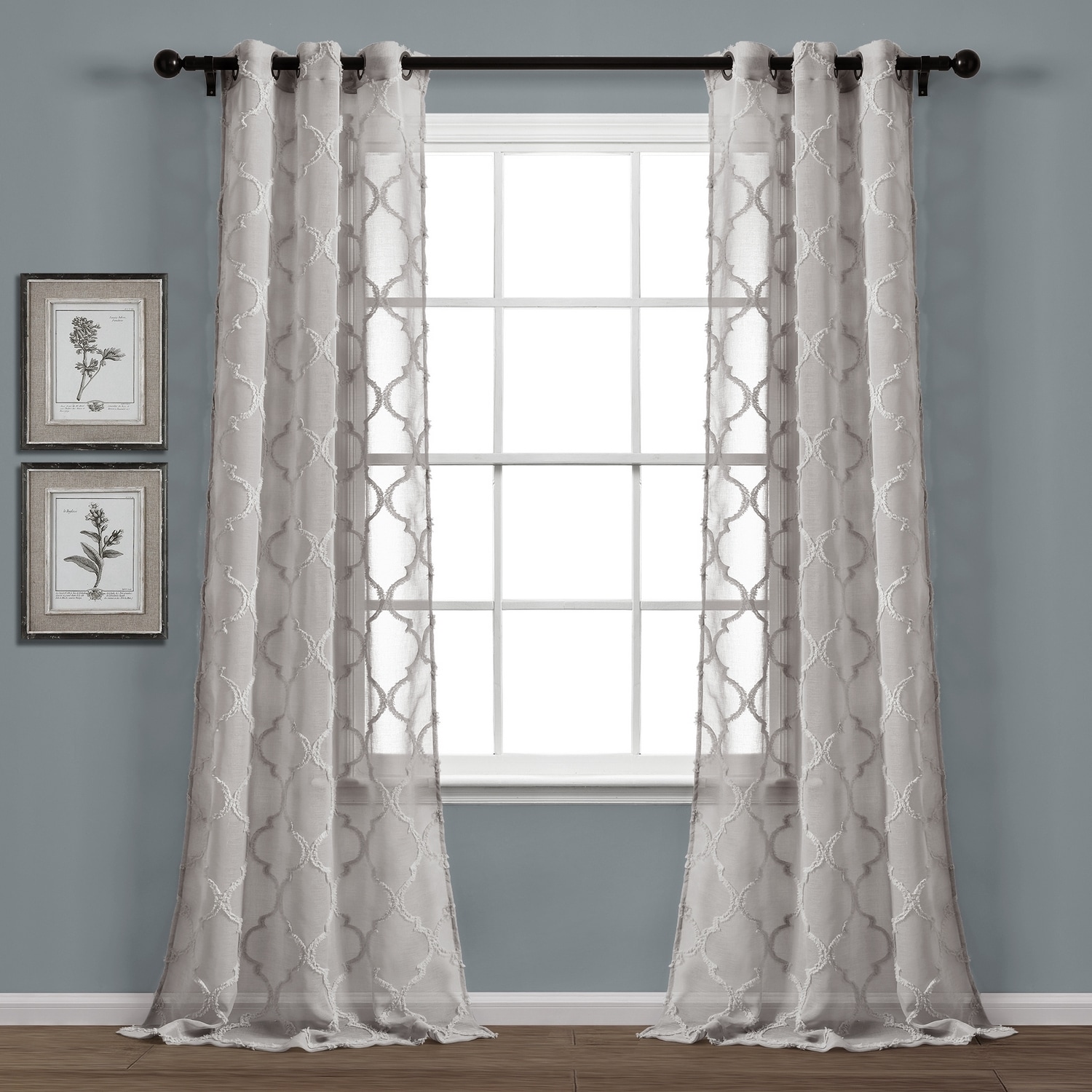 Lush Decor 16T007602 95-Inches Gray Sheer Grommet Curtain panel pair