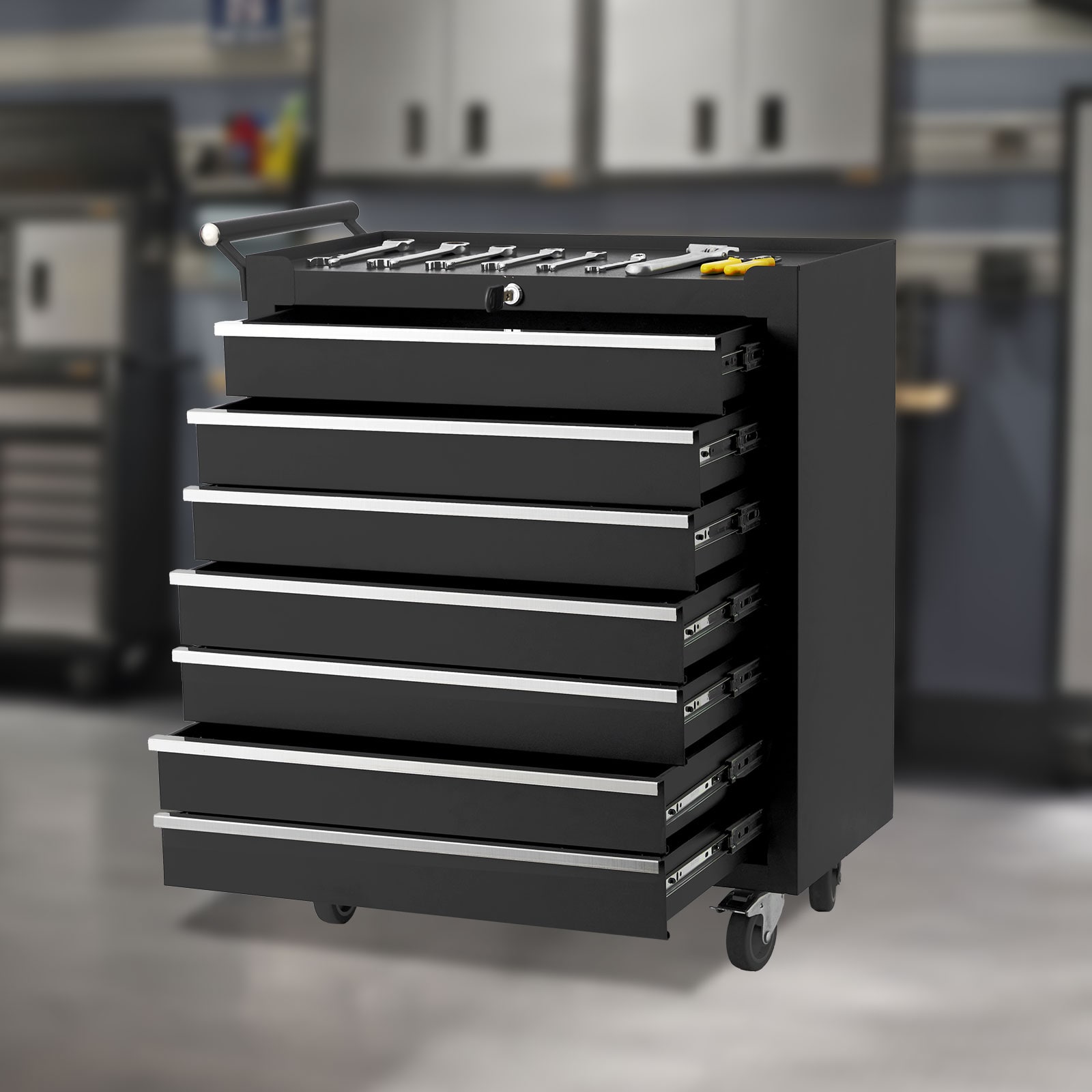 7 Drawer Rolling Tool Chest with Wheels Tool Cabinet on Wheels with Keyed Locking Multifunctional Tool Cart on Wheels Tool Storage Organizer Cabinets for Garage Warehouse Repair Shop Black #BZI-YHIT-ZVHMKT2I89