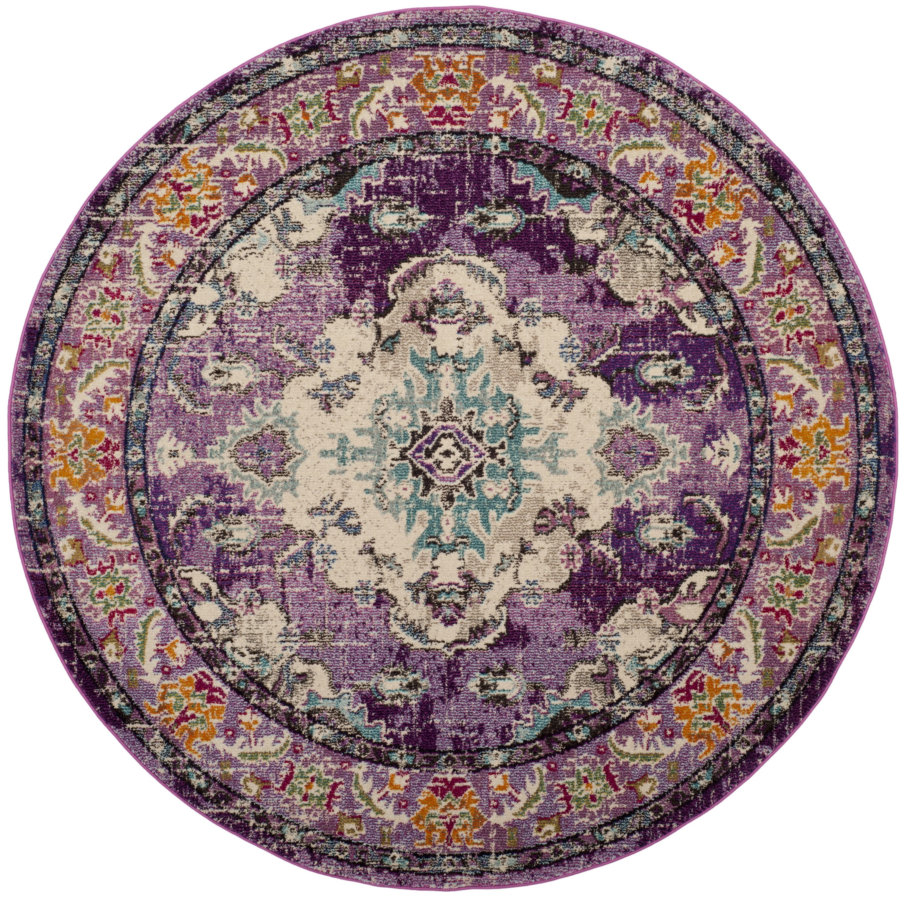 Safavieh MNC243L-9R Monaco Mahal 9 x 9 (ft) Loomed Polypropylene Violet/Light Blue Round Indoor Distressed/Overdyed Oriental Area rug