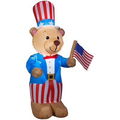 Resin Teddy Bear with American Flag HEART Uncle Sam hat 4th JULY 3.5" tall