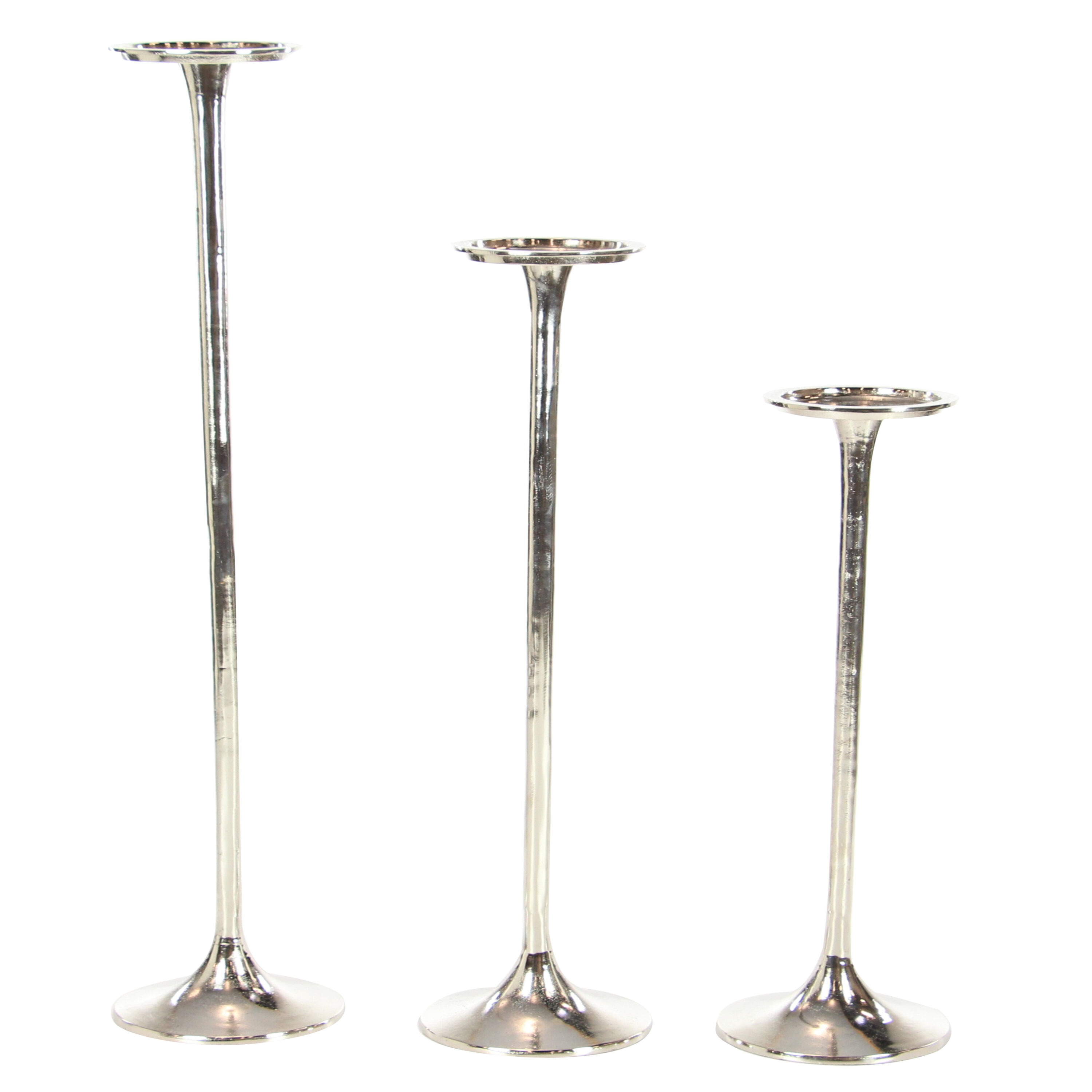 Elegant Trio Silver Aluminum Floor Candle Holders, Set of 3
