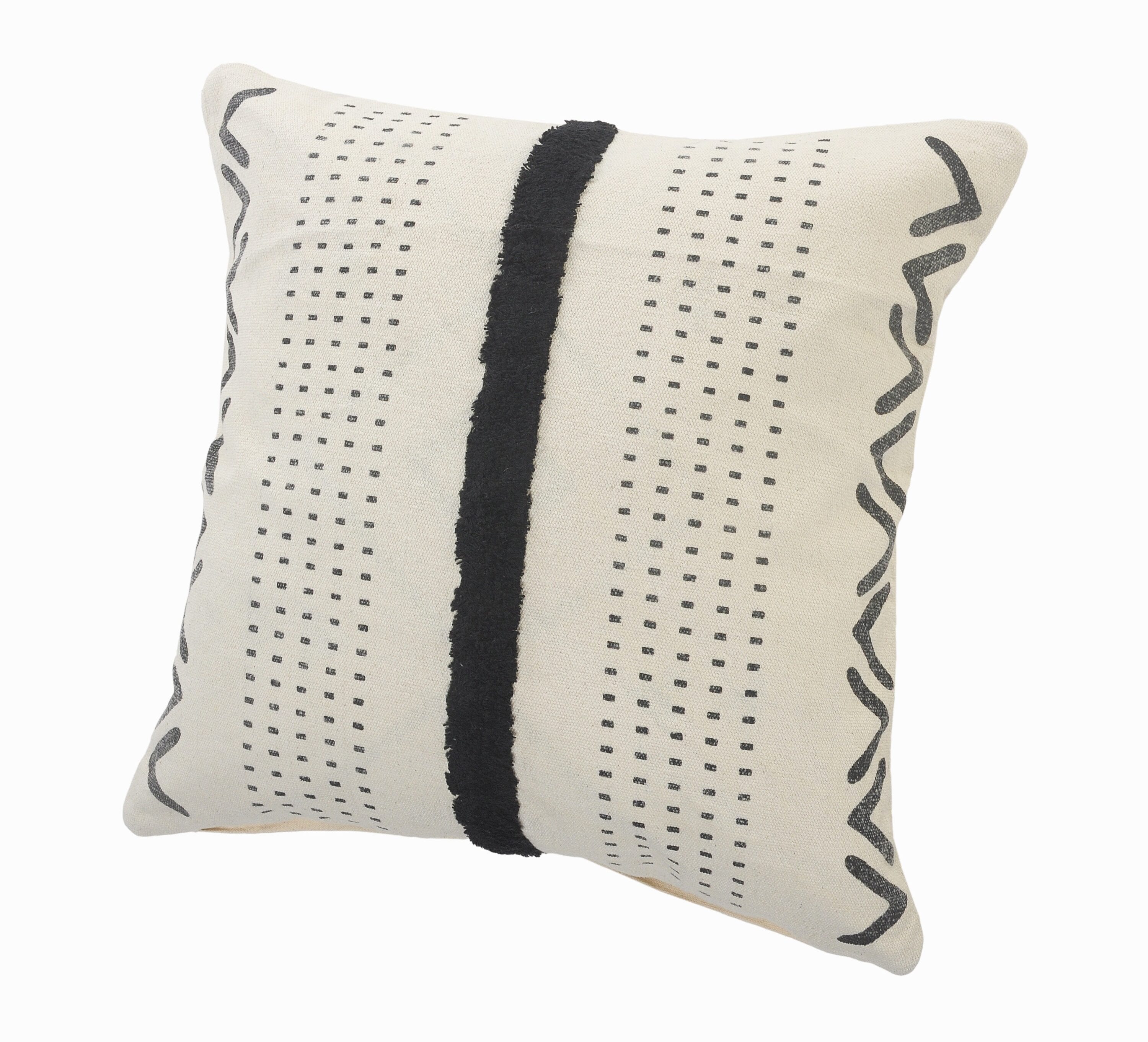 20" Black and Cream Cotton Tufted Throw Pillow