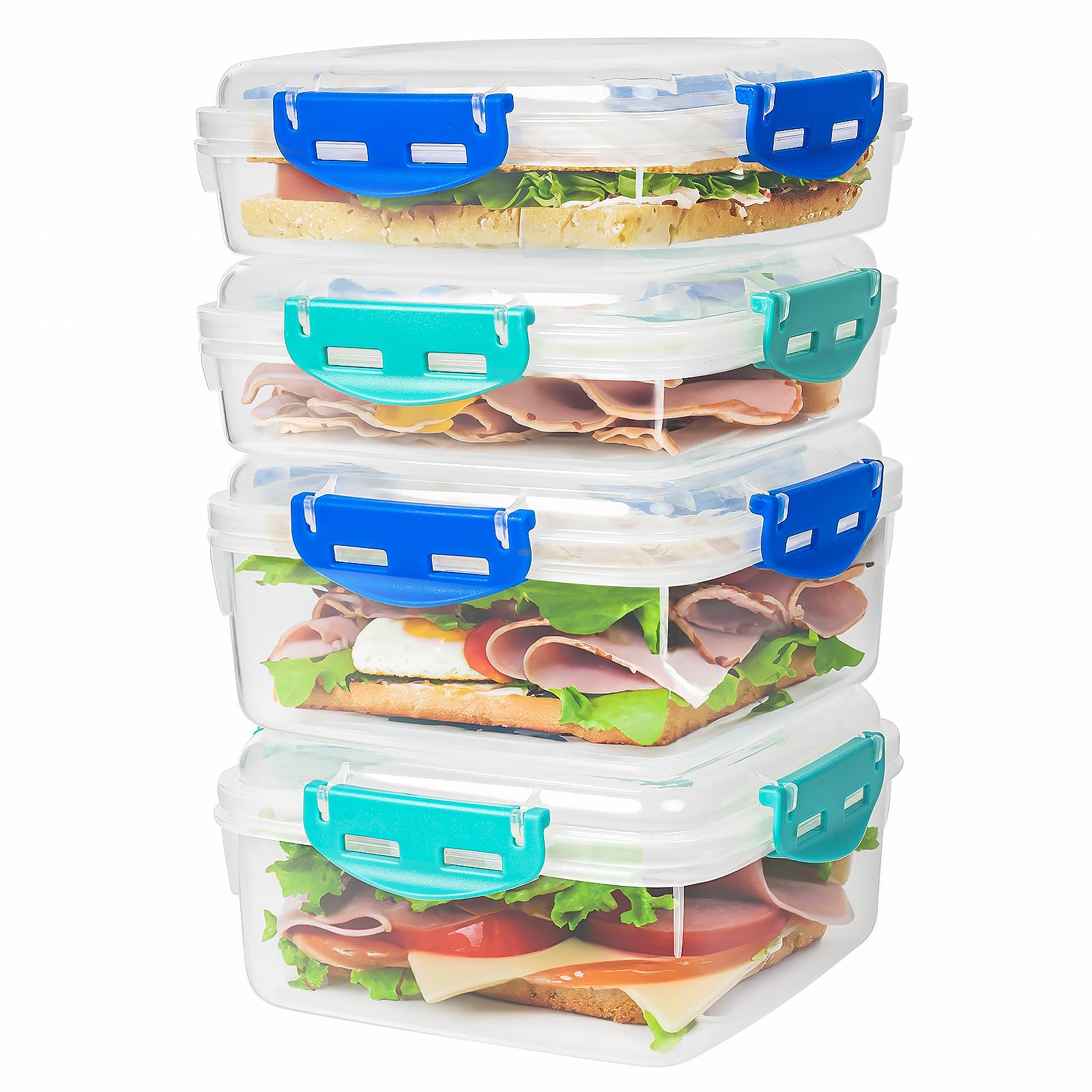 KIWDZFU  4 PCS Sandwich Containers Airtight BPA Free Microwave Dishwasher Safe Kitchen Storage Containers with Upgraded Snaps Two Heightened and