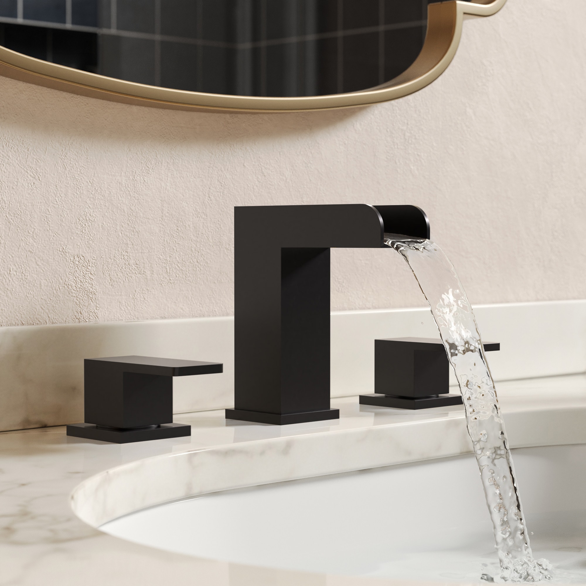 GRANDJOY TOBILI5183BA ClassicRain Matte Black Widespread 2-handle Waterfall Commercial/Residential Handle Bathroom Sink Faucet