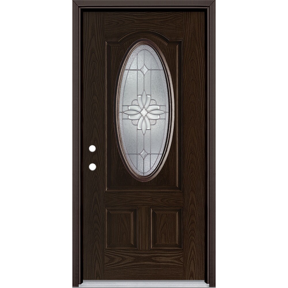 Masonite 2626132 Laurel 36-in x 80-in Wood 3/4 Lite Right-Hand Inswing Walnut Stained Single Front Door with Brickmould Insulating Core