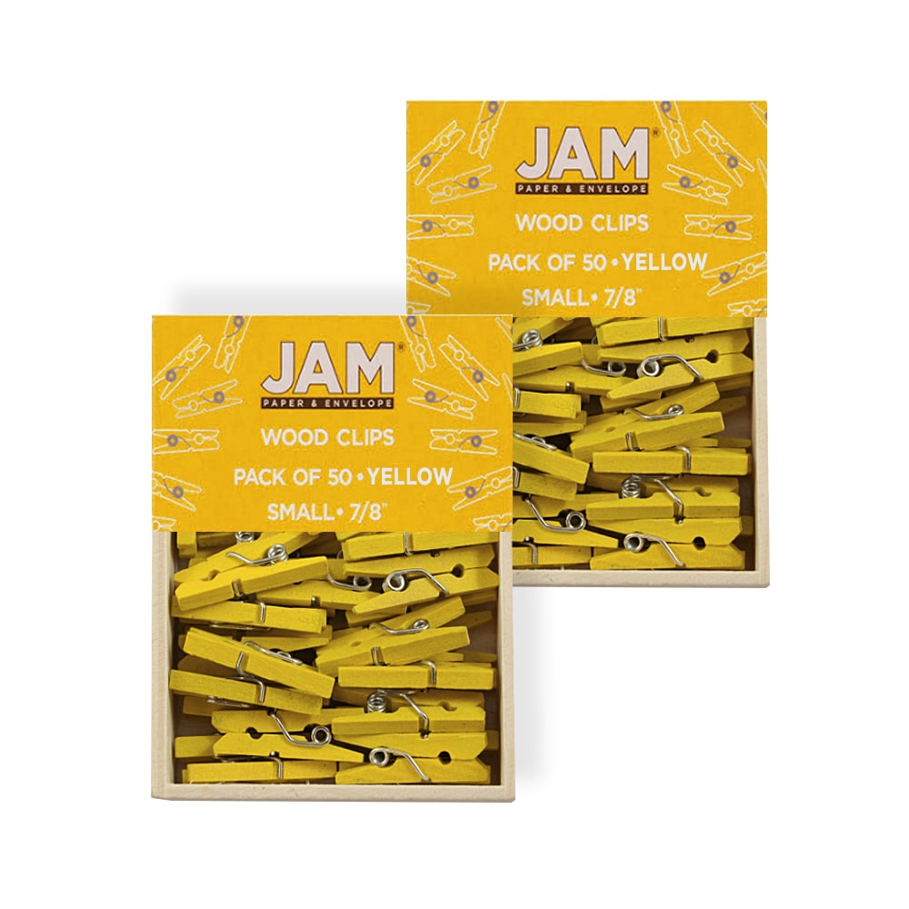 JAM Paper 230726885A 100 -Pack Yellow Wood Clothespins