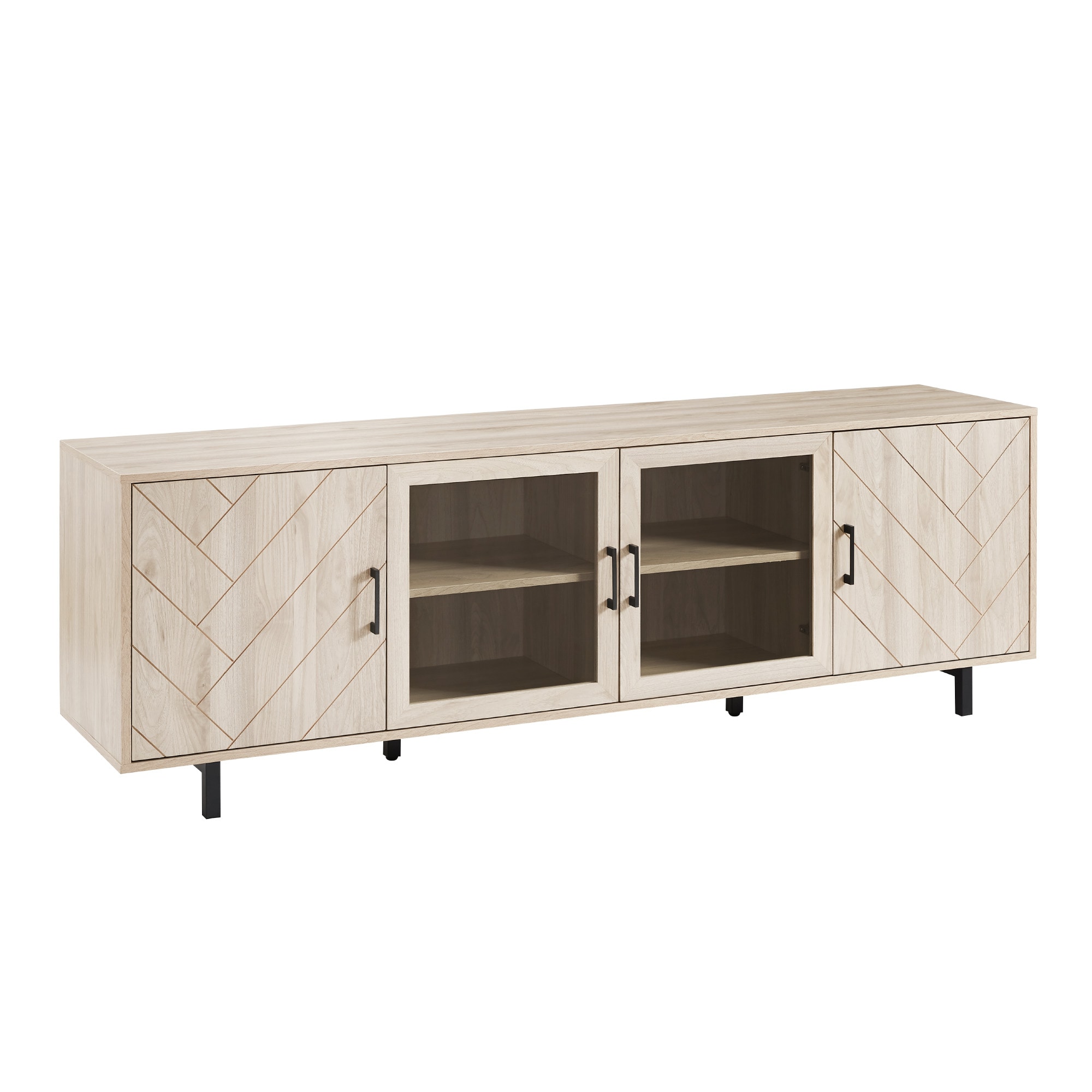 LOVMOR SF-M-B185P169388 Modern Scandinavian 4Door Herringbone 70Inch TV Stand for TVs up to 80Inch Birch