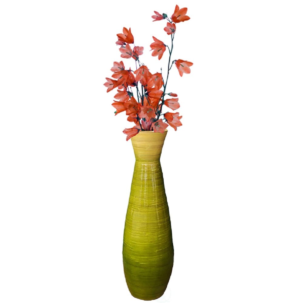 Uniquewise QI003242.L.GN Green Wood Modern Vase