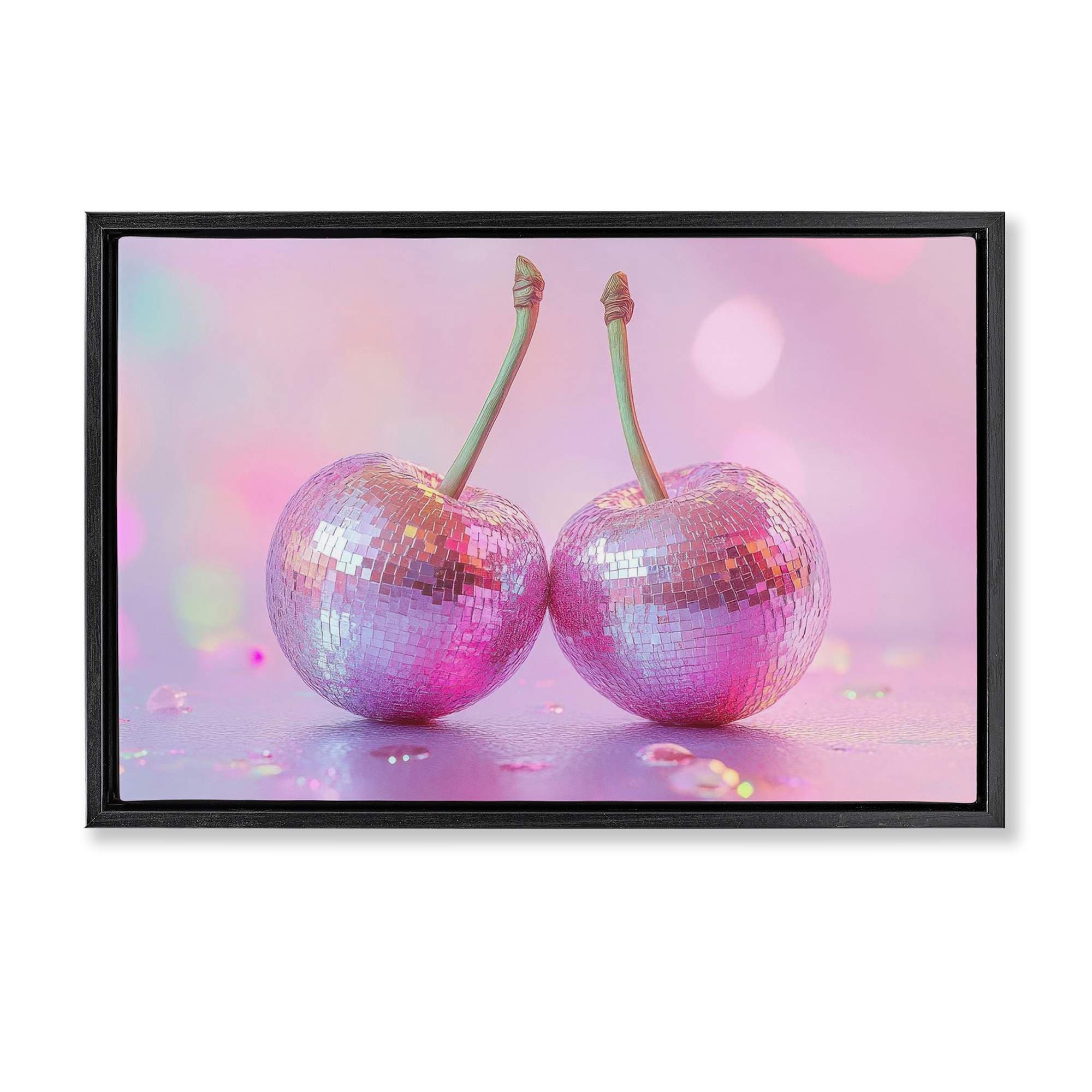 Stupell Industries BT-639-FFB-16X24 Pastel Shine Disco Cherries Floating Frame design by LSR Creative Studio