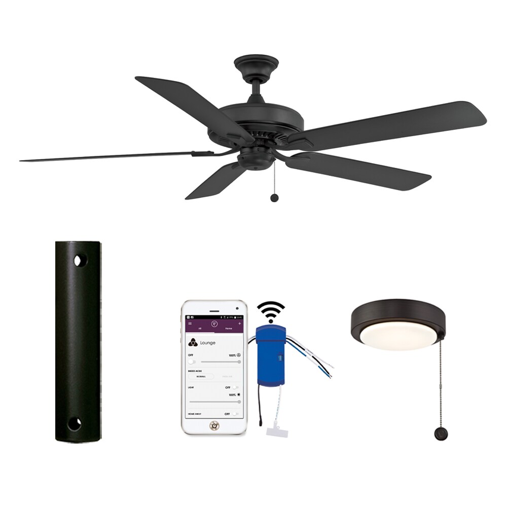 Fanimation  Edgewood 60-inch Black Smart Ceiling Fan and Lighting Collection with fanSync WiFi Receiver, Correlated Color Temperature Select Light Kit, and Downrod