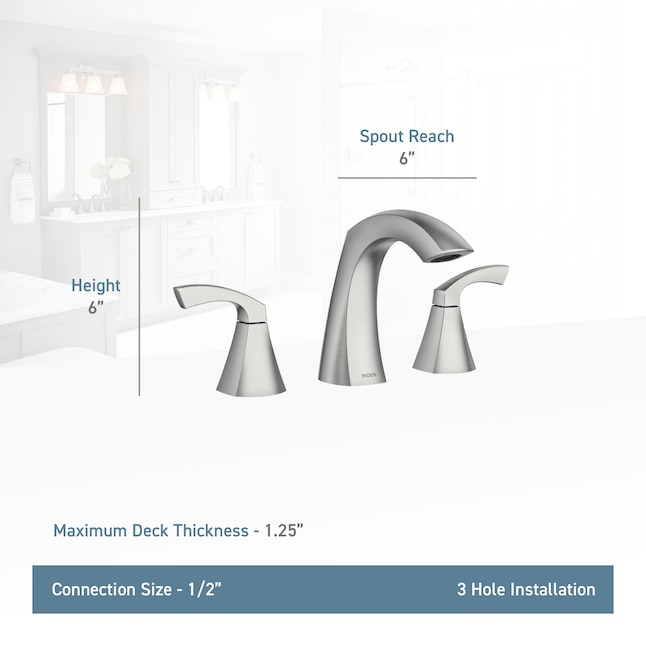 Moen Lindor Spot Resist Brushed Nickel 2 Handle Widespread Watersense Bathroom Sink Faucet With Drain In The Faucets Department At Com - Bathroom Sink Faucet Connection Size