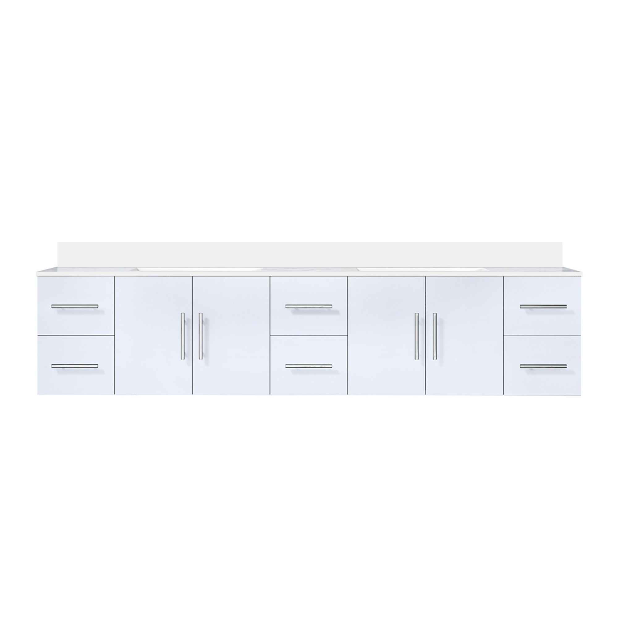 LIVACA 84 inch x 22 inch Glossy White Solid Wood Frame Double Bathroom Vanity with White Quartz Top and Soft Close Doors