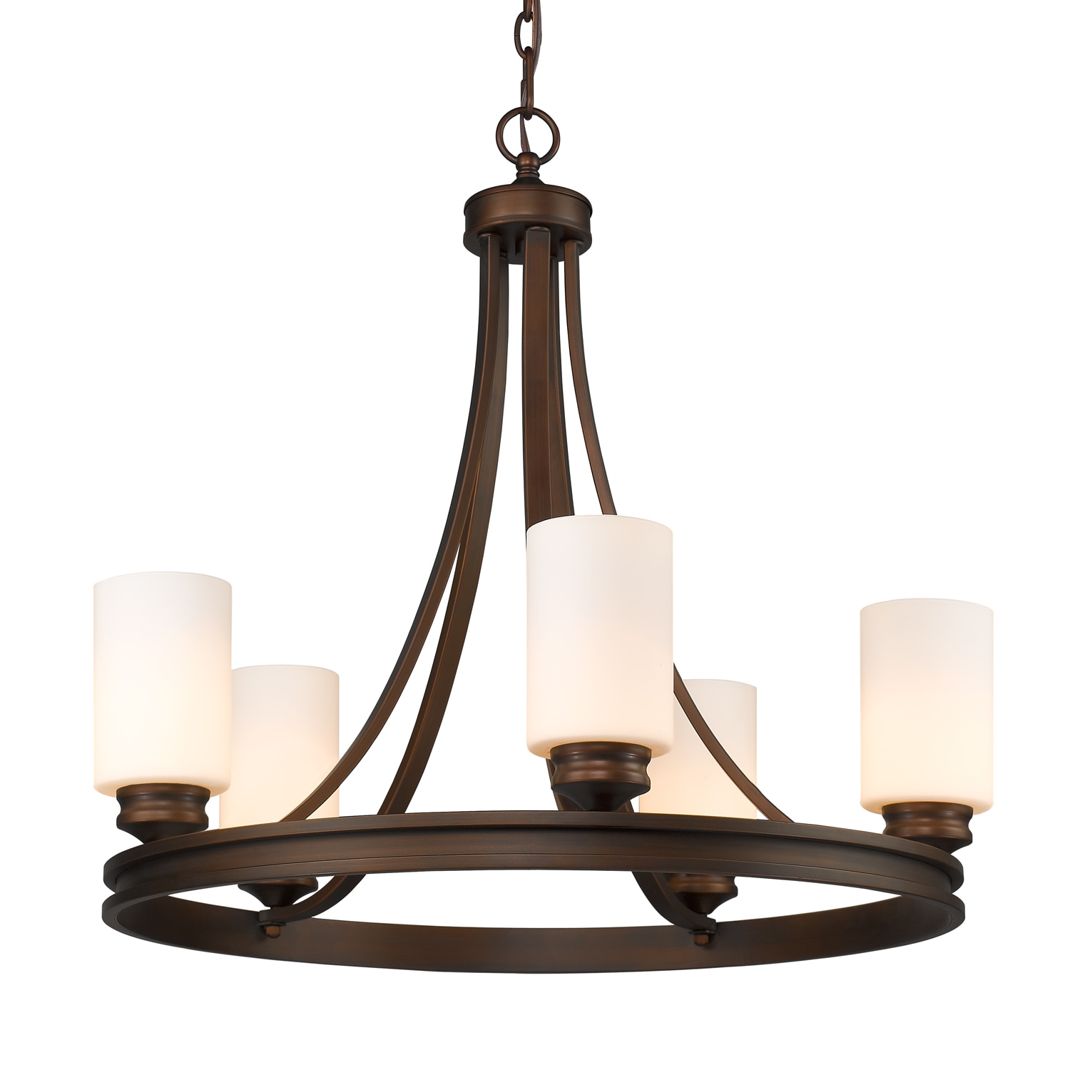 Sovereign Bronze 5-Light Chandelier with Opal Glass Shades