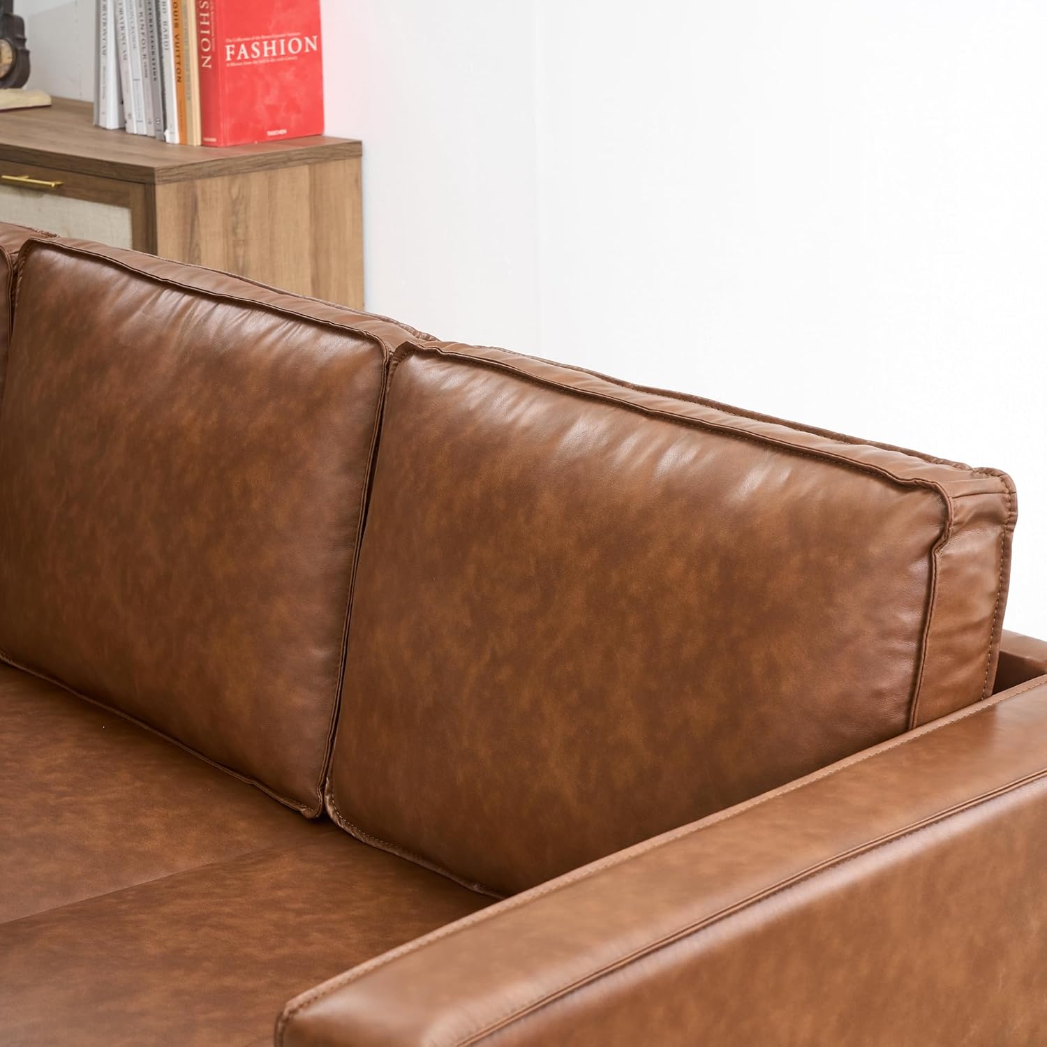 Qeetex 81 inch Mid Century Modern PU Leather Sofa Deep Seat 3