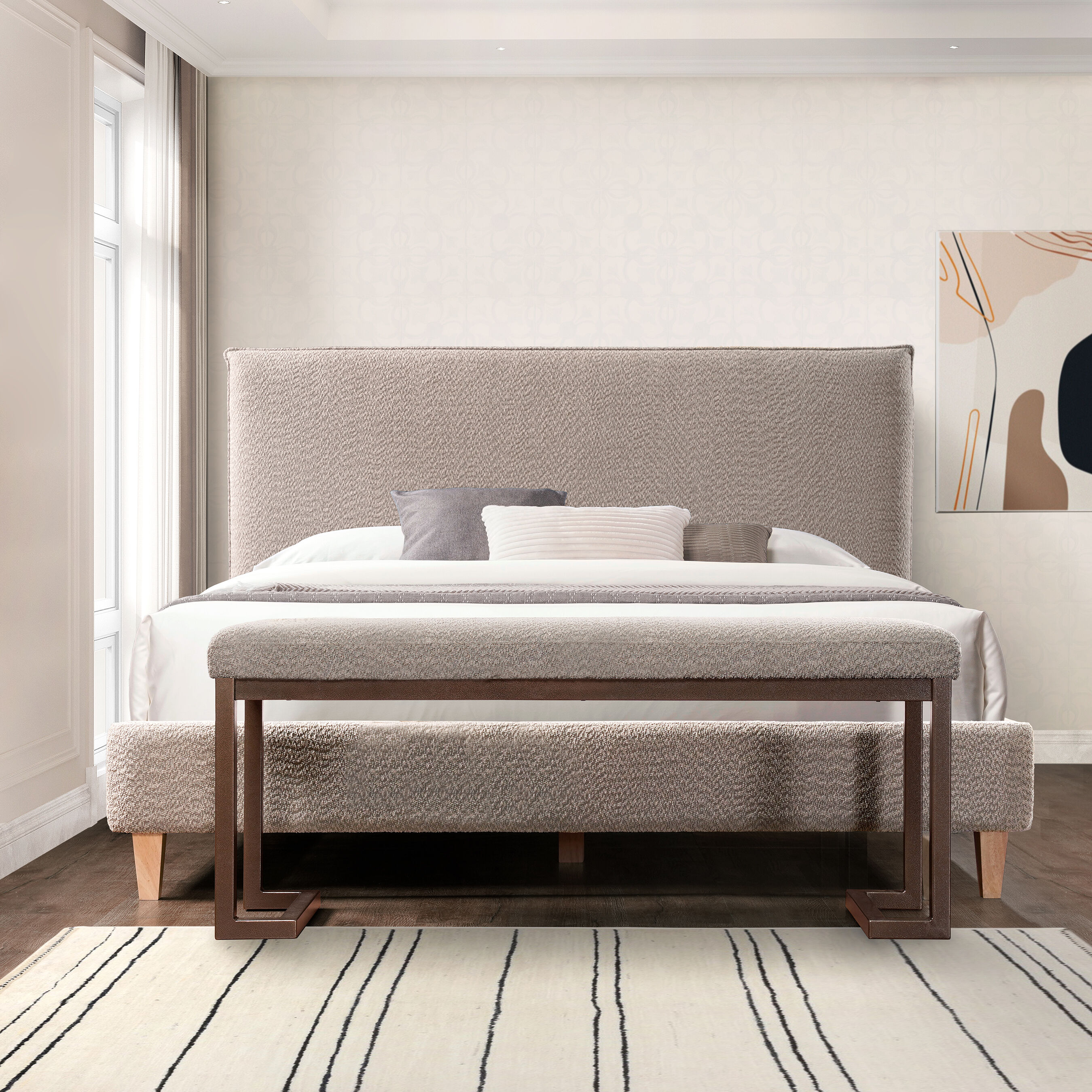 LUXEYARD Modern Upholstered Bench with Metal Frame 48 Inch Indoor Bench ...