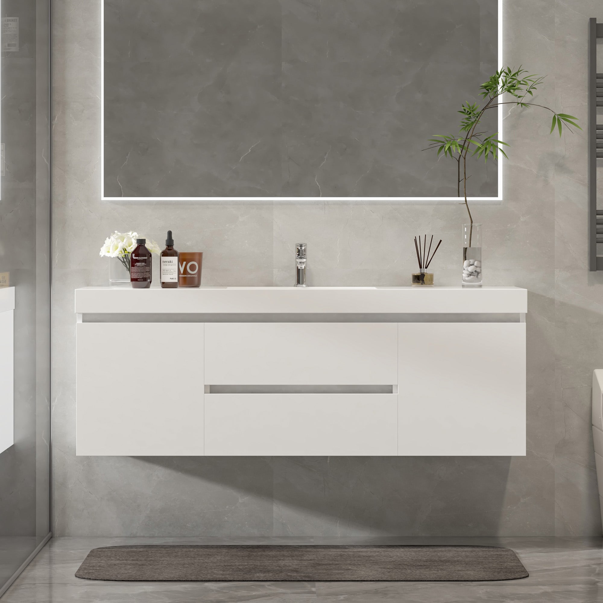 Vanity Art VA6060W-P Annecy 60-in Glossy White Undermount Single sink Bathroom Vanity with White Engineered stone Top