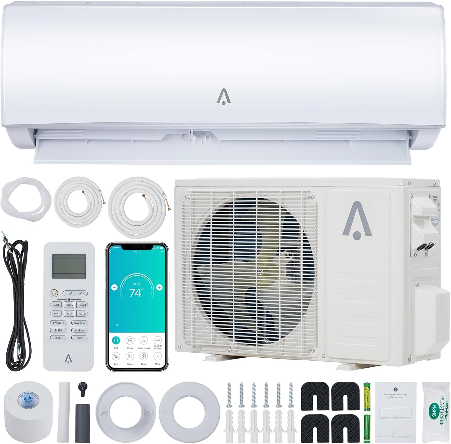 Qeetex 12000 BTU Mini Split AC w/WiFi Work Alexa 20 SEER2 Cools Up to 750 Sq. Ft Ductless Inverter Mini Split System