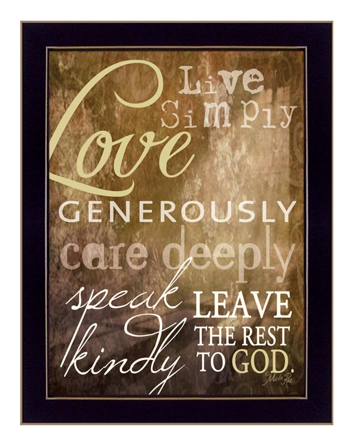HomeRoots 4000415450 Live Simply 1 Black Wood Framed 10-in H x 14-in W Inspirational Paper Print