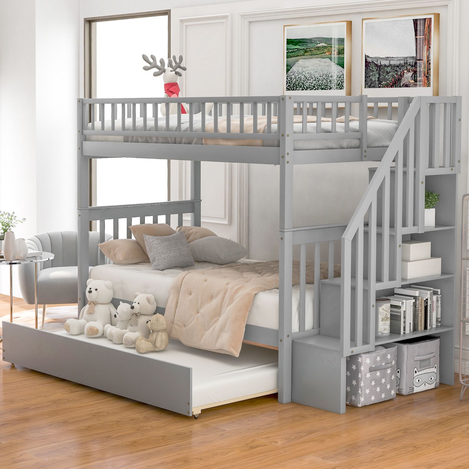 JASMODER SM000304AAE-1 Gray Twin Composite Platform Bed with Storage