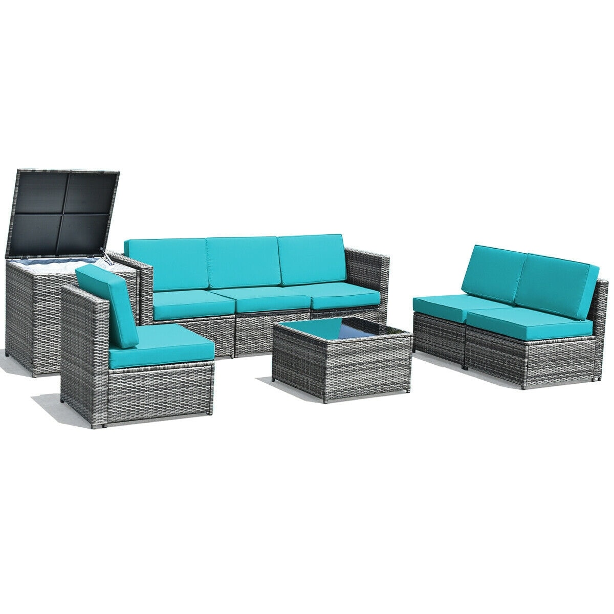 Forclover CKT-S00024 Patio Conversation Sets 8 -Piece Rattan Patio Conversation Set with Light Blue Cushions