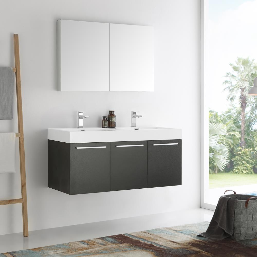 Fresca FVN8092BW-D Vista 48-in Black Single Sink Floating Bathroom Vanity with White Acrylic Top