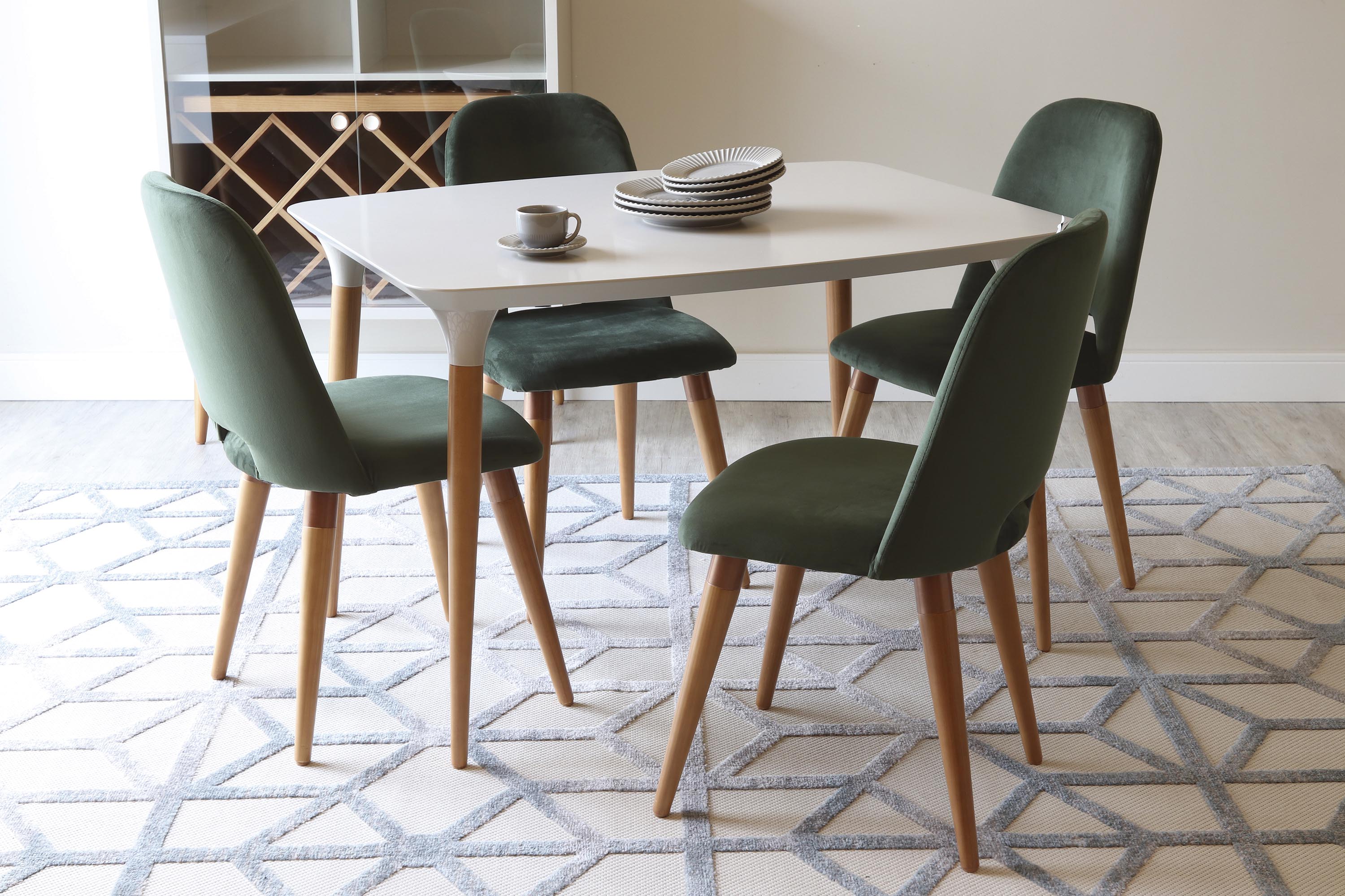 Manhattan Comfort 2-10157511020564 HomeDock and Selina Off White and Green Contemporary/Modern Dining Room Set with Rectangular Table (Seats 4)