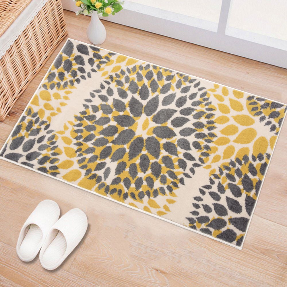Yellow Floral 5' x 7' Stain-Resistant Synthetic Area Rug