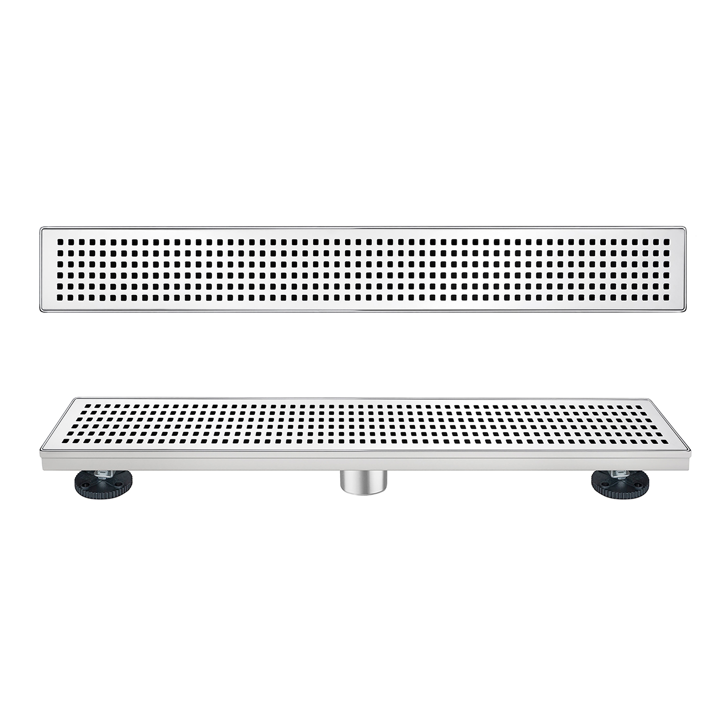 Elegante Drain Collection 28 in. Linear Stainless Steel Shower Drain with Square Hole Pattern, Matte Black