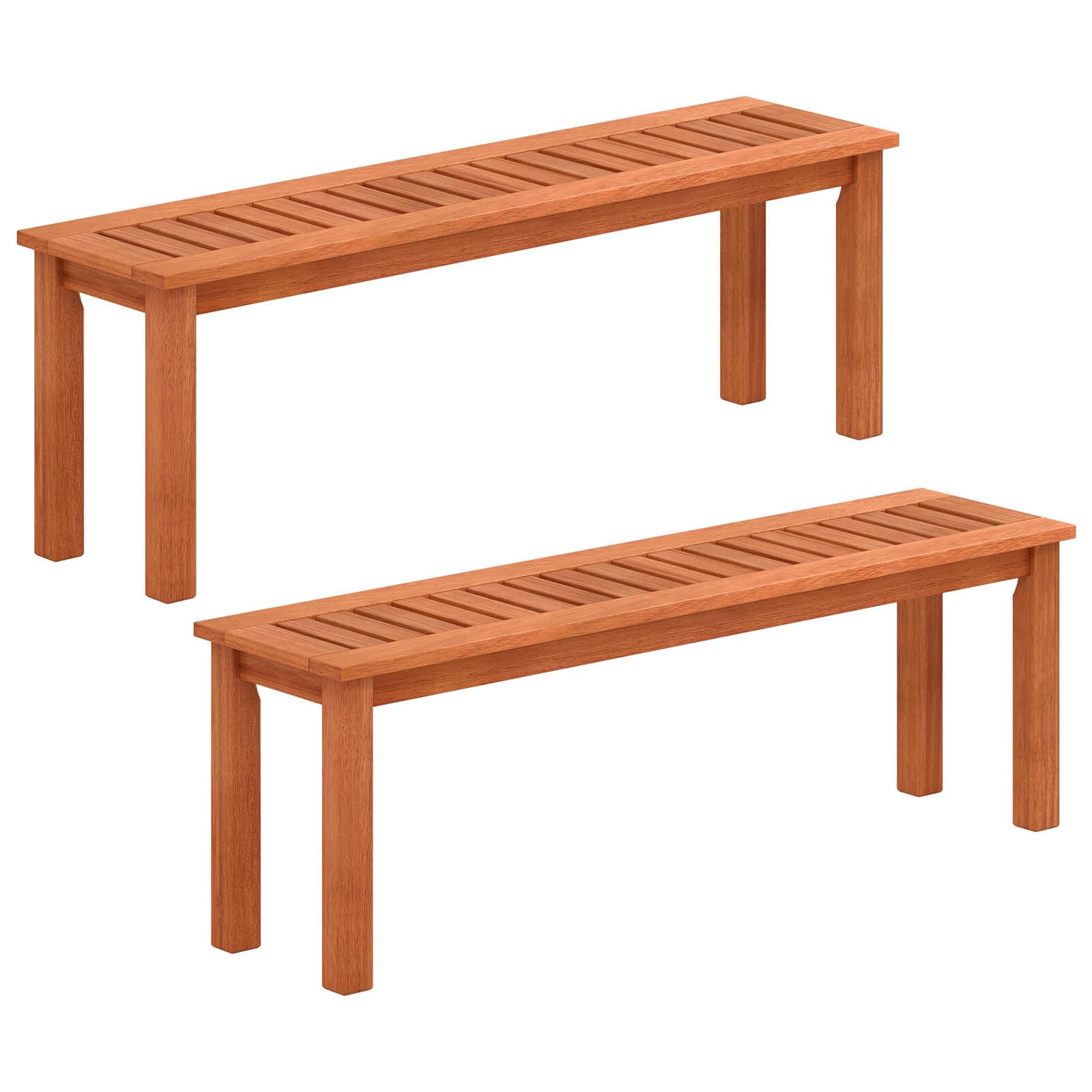 Costway HCST07525 2 PCS 47 Inch Patio Wood Bench 2-Person Backless Bench with Slatted Seat Teak