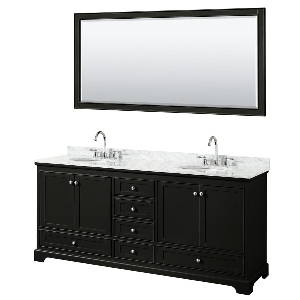 Wyndham Collection WCS202080DDECMUNOM70 Deborah 80-in Dark Espresso with Polished Chrome Trim Undermount Double sink Bathroom Vanity with White Carrara Marble Natural marble Top (Mirror Included)