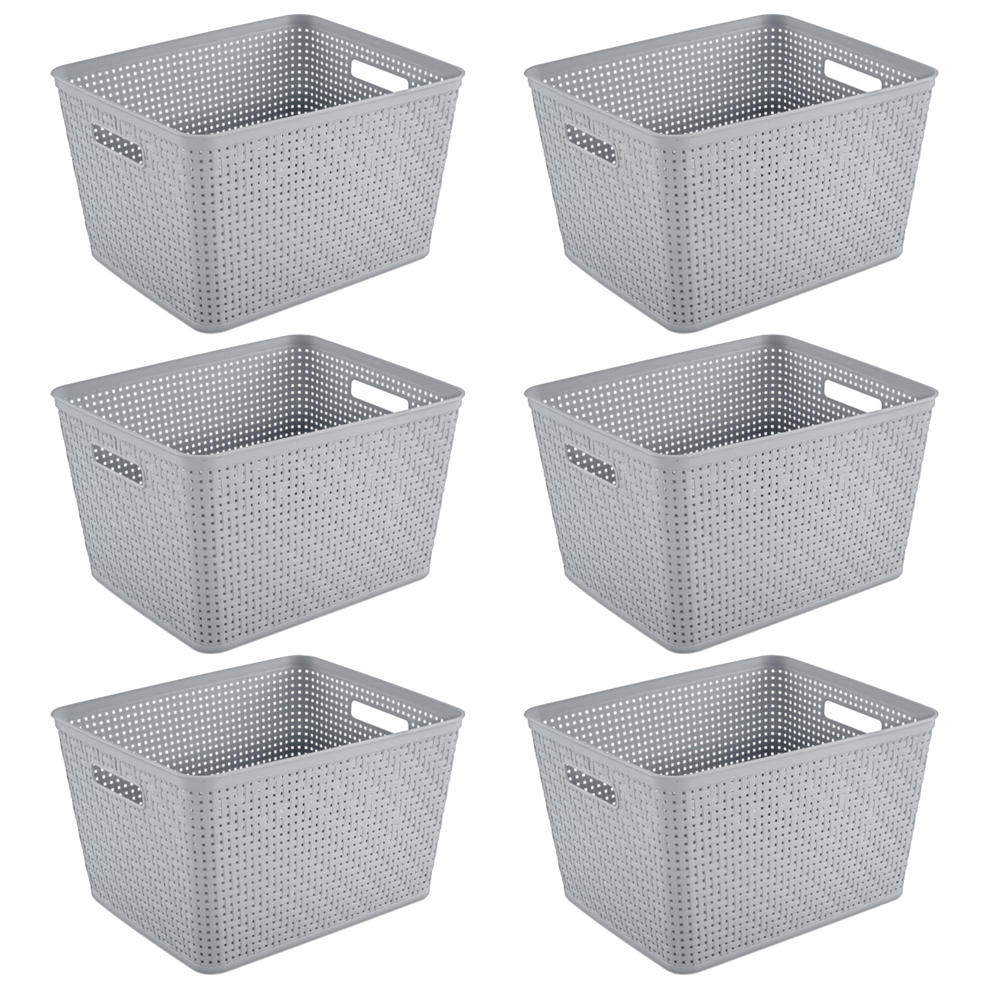 Sterilite Gray Tall Rectangular Plastic Storage Baskets with Handles, 6-Pack