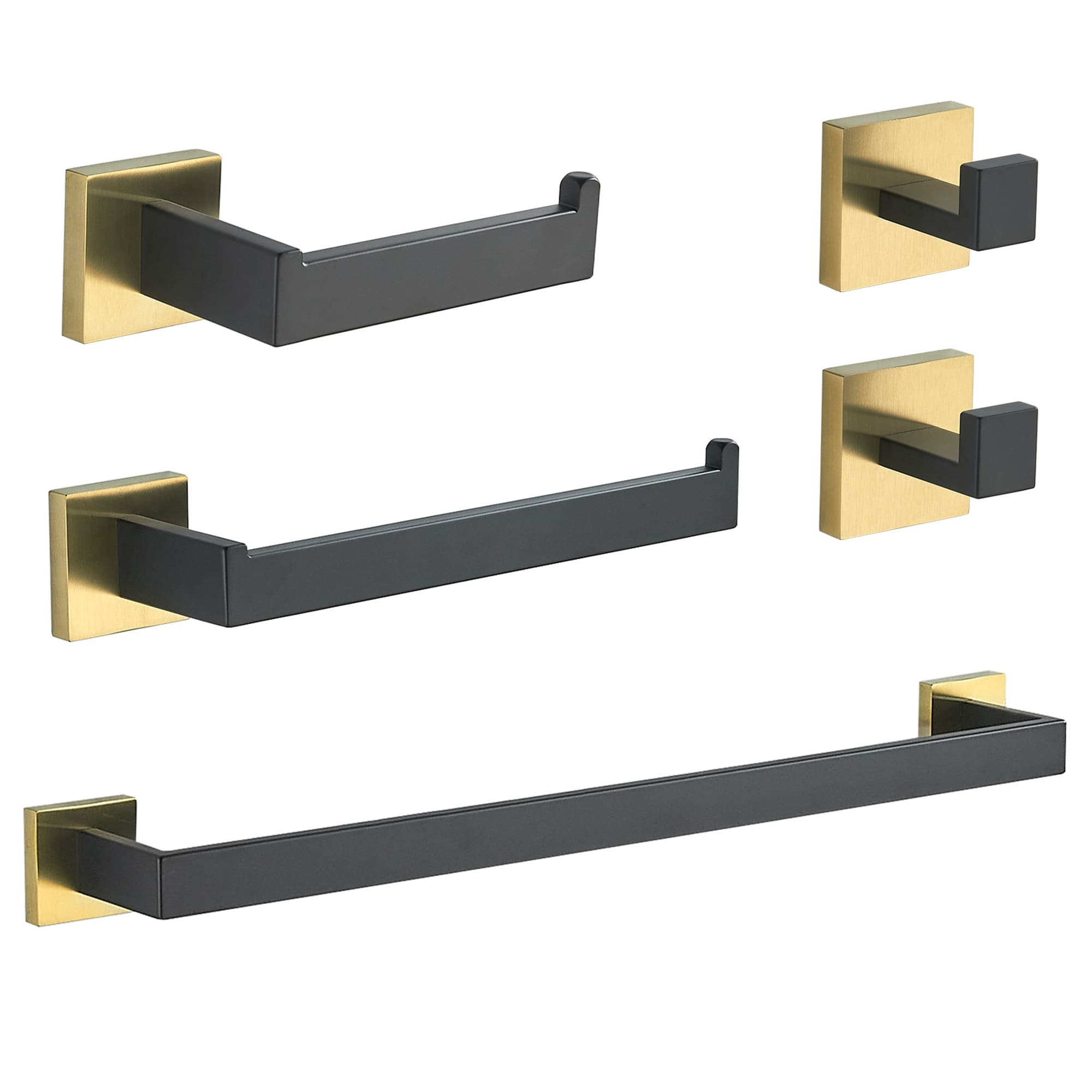 FORIOUS LL19002BG5A 5 -Piece Black/Gold Decorative Bathroom Hardware Set Towel Bar, Toilet Paper Holder, ,Robe Hook Included